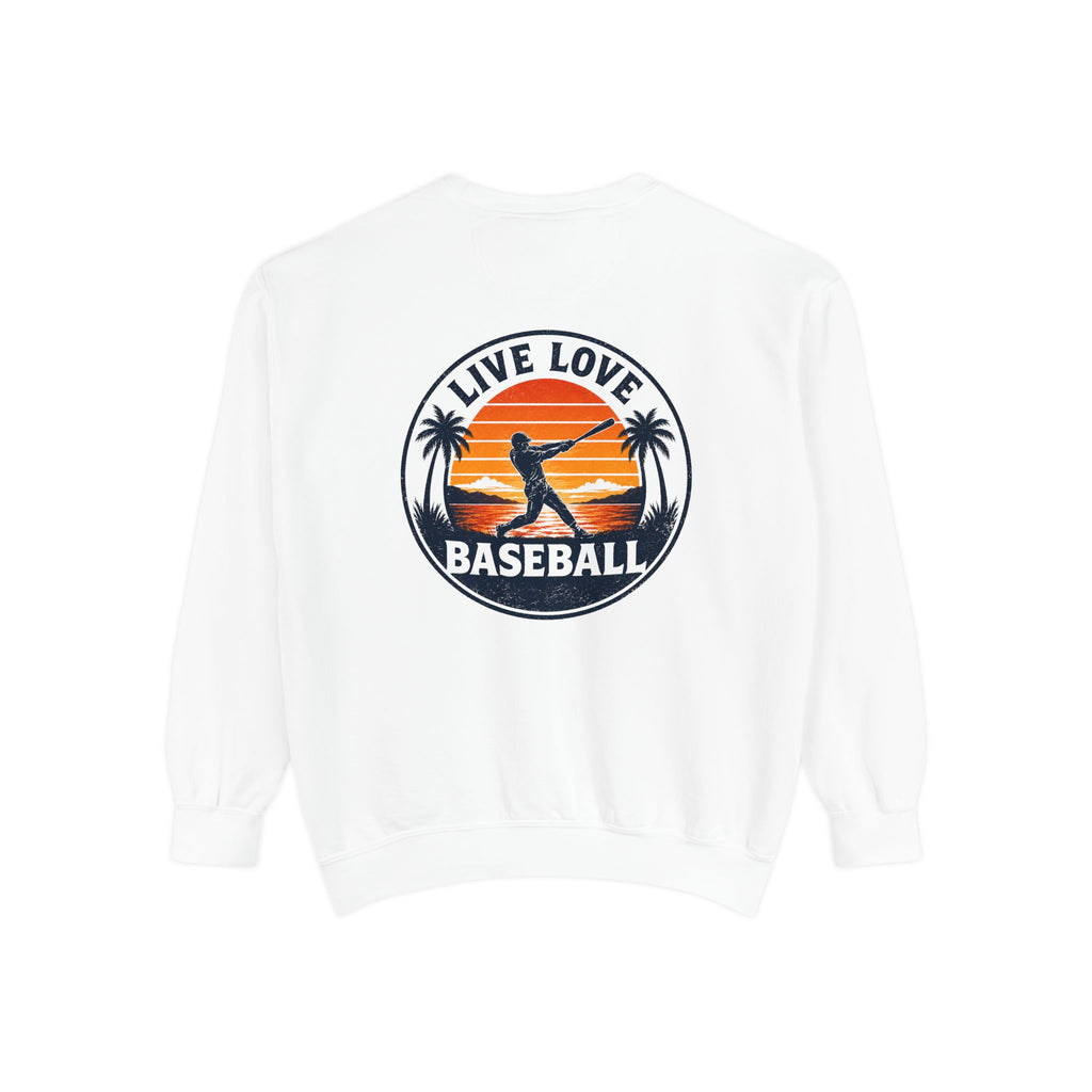 Baseball Sweatshirt — "Live Love Baseball" Vintage Sunset Crewneck Unisex
