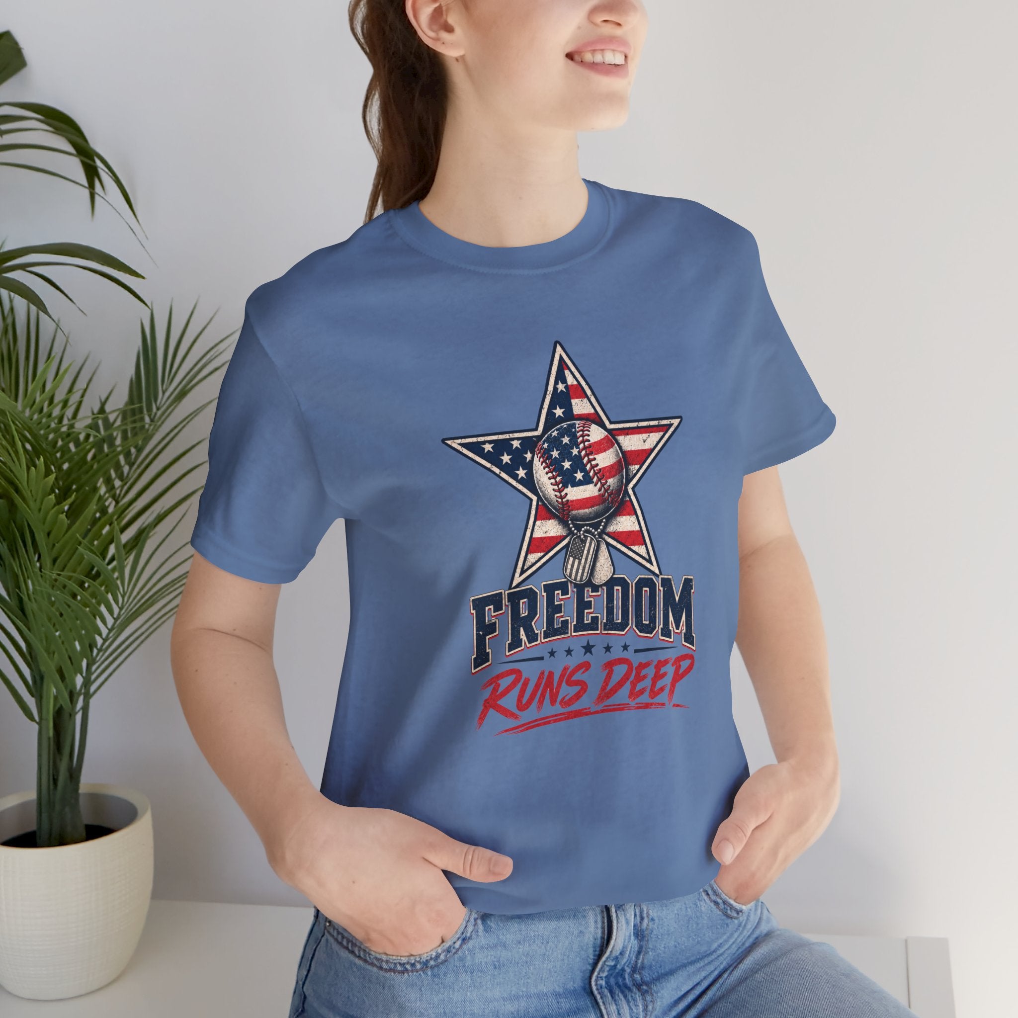 Freedom Runs Deep T-Shirt — American Flag Star Patriotic Tee