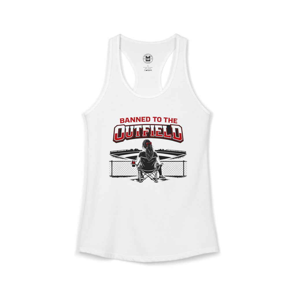 Banned to The Outfield Baseball Moms Ideal Racerback Tank