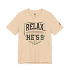 Relax He’s 9 Baseball Parent Tee — Hunter Green