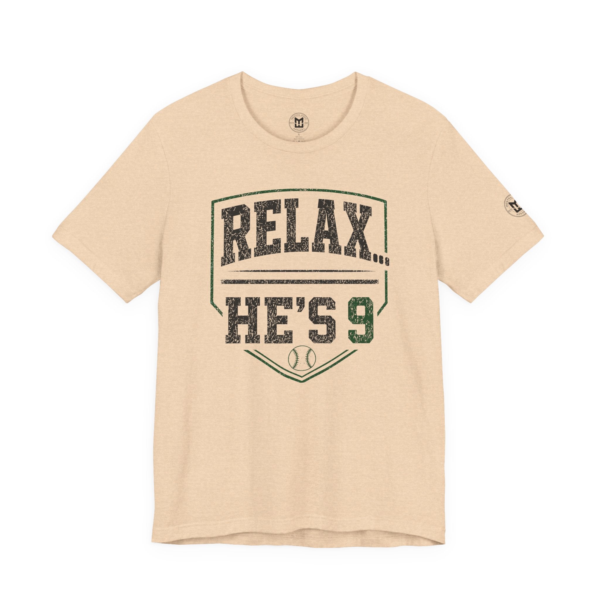 Relax He’s 9 Baseball Parent Tee — Hunter Green