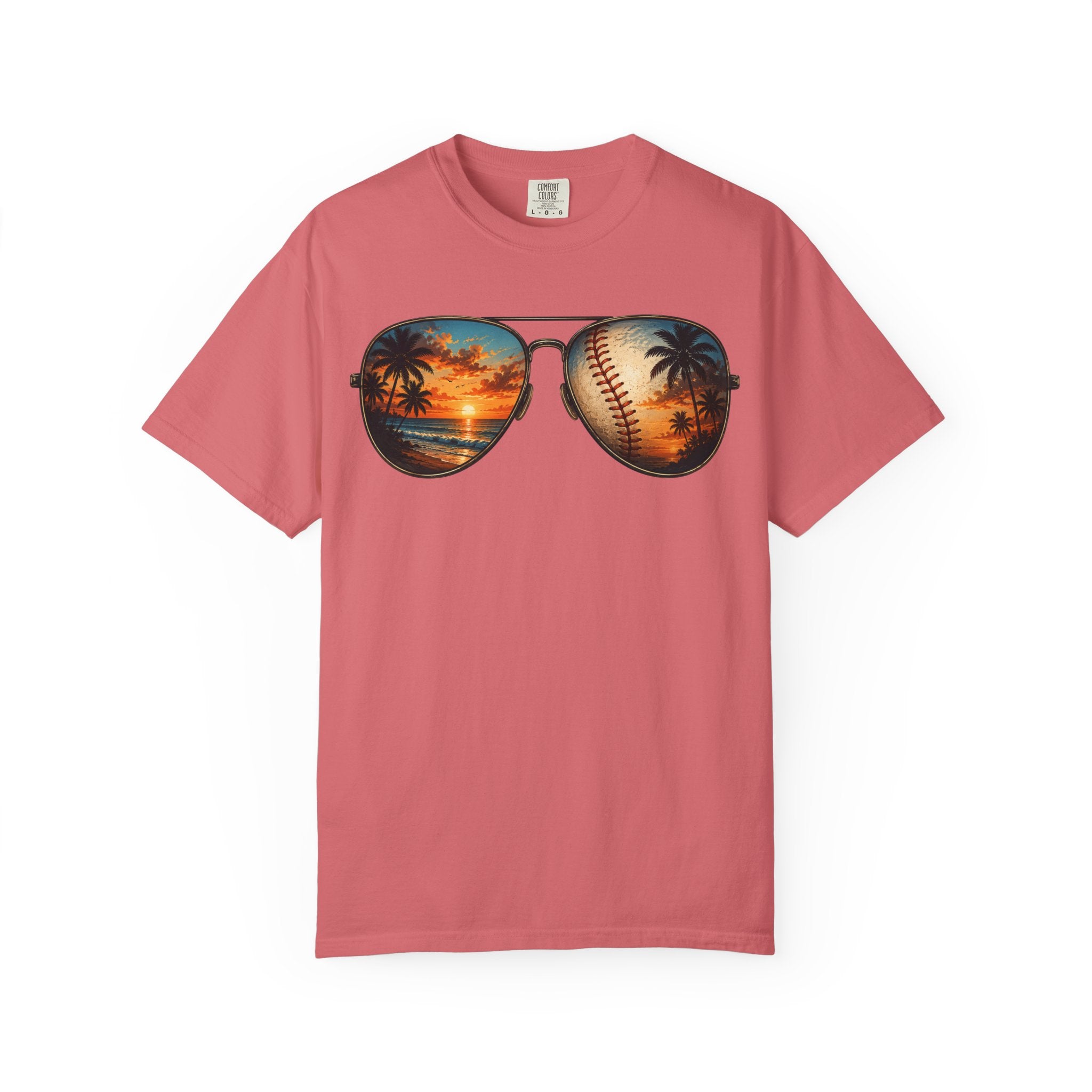 Sunglass Sunset Baseball T-Shirt — Beach & Sports Graphic Tee
