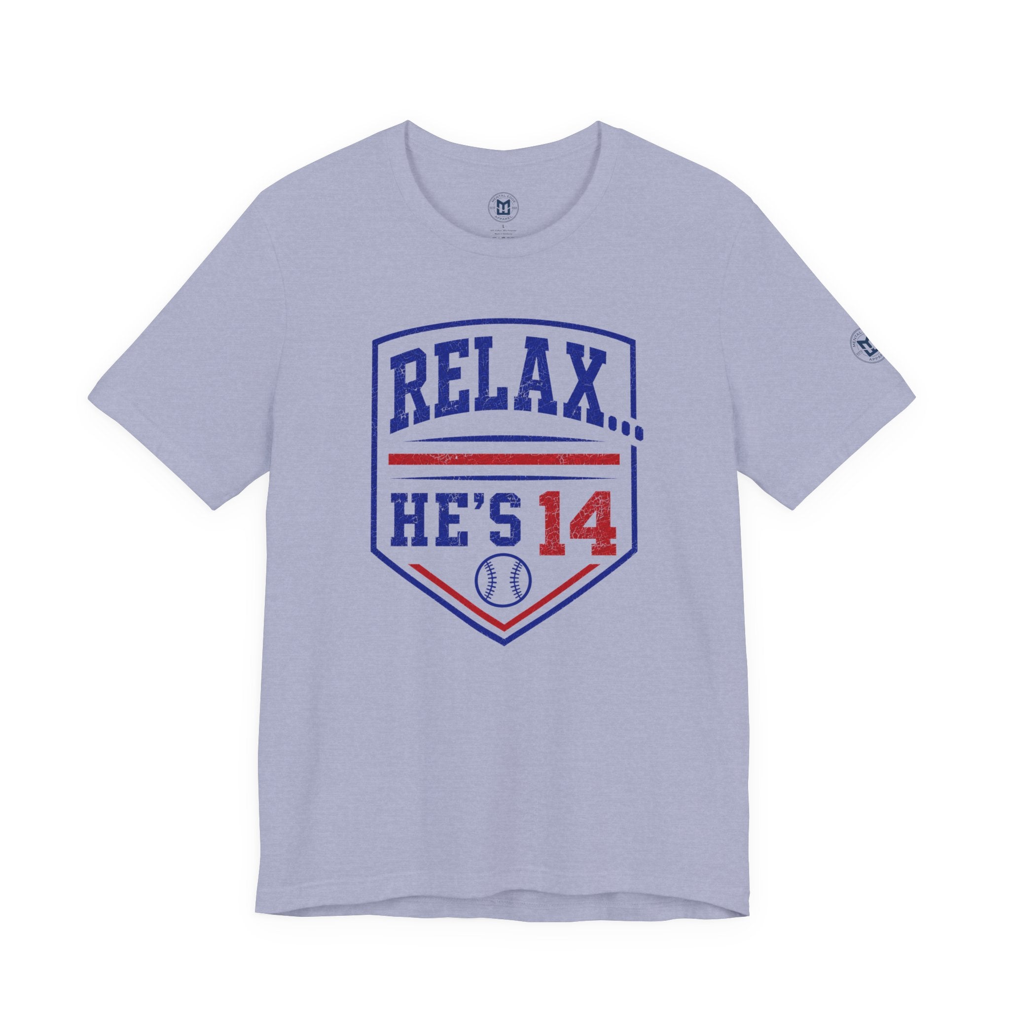 Relax He's 14 Baseball Parent Tee – Royal Blue & Red