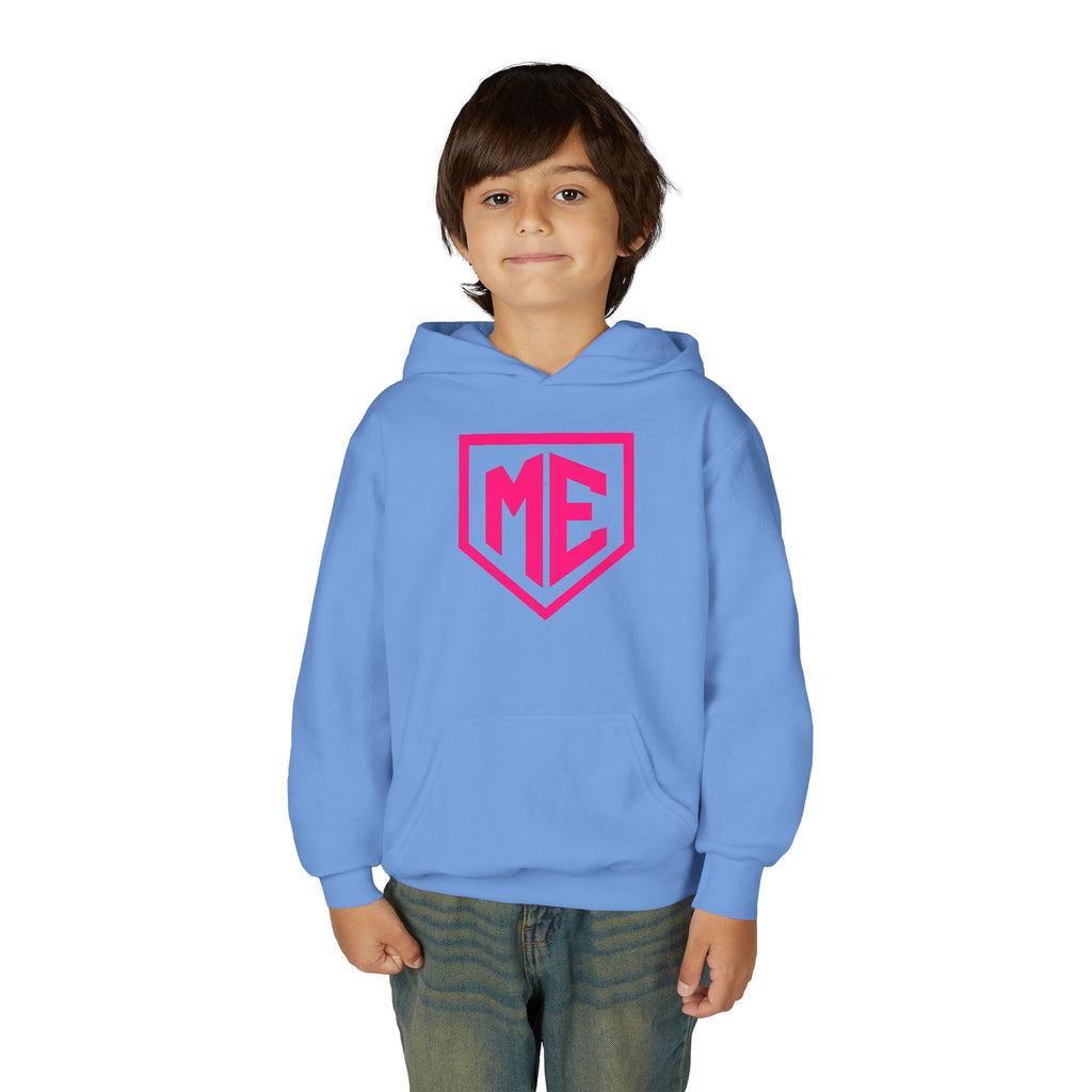 Youth Hoodie – 'ME' Pink Shield Front & "Mental Edge" Back Athletic Logo