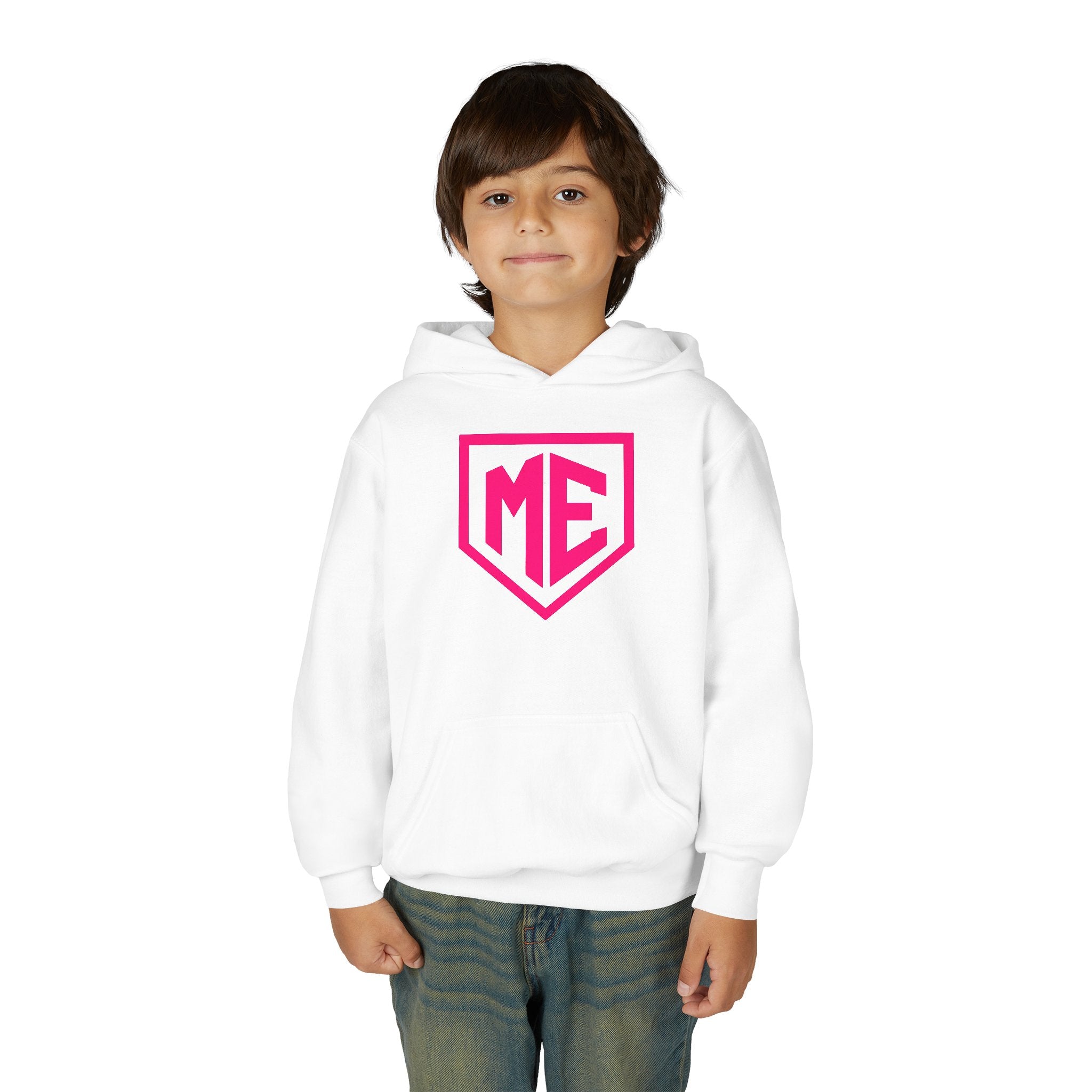 Youth Hoodie – 'ME' Pink Shield Front & "Mental Edge" Back Athletic Logo