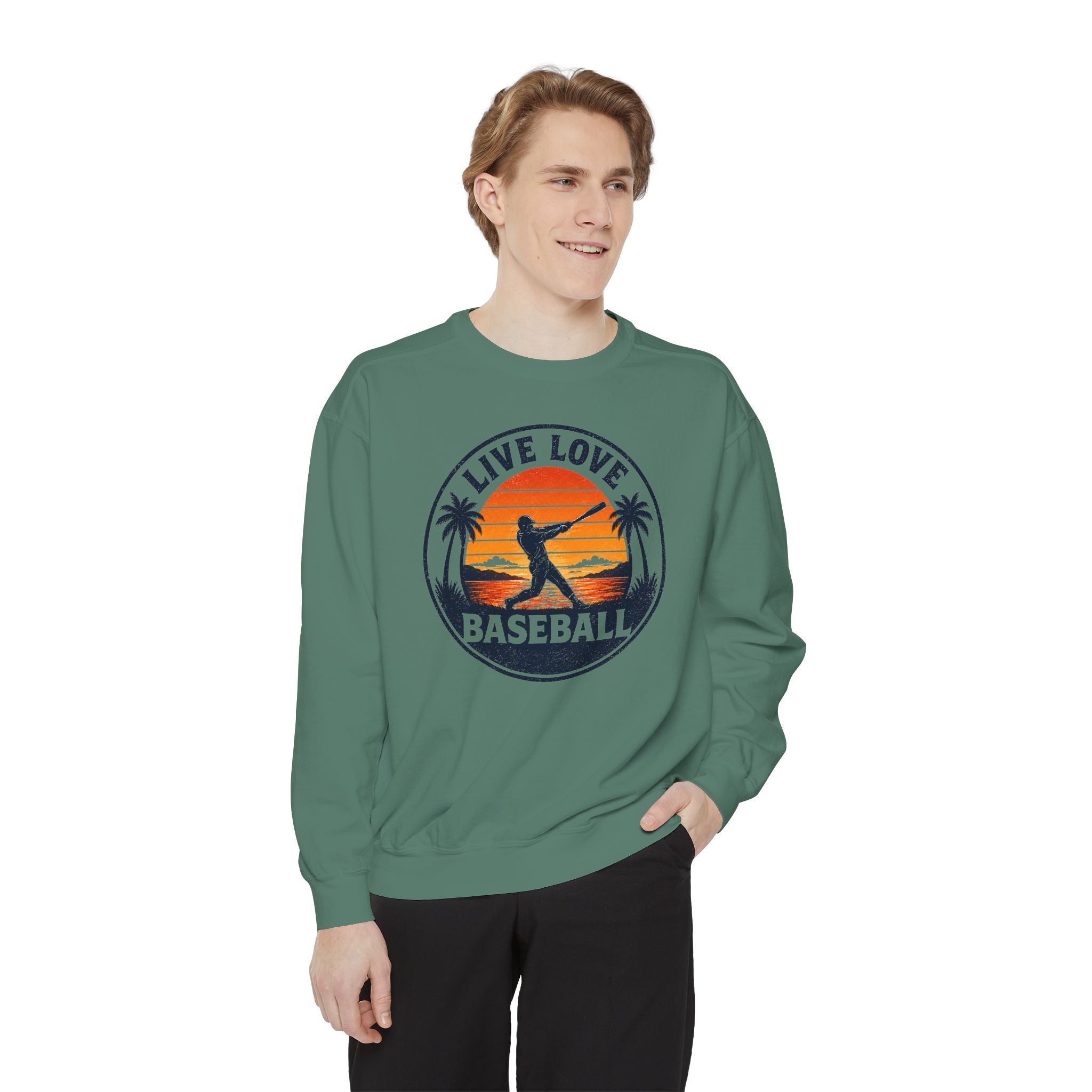Baseball Unisex Sweatshirt - "Live Love Baseball" Vintage Sunset Crewneck