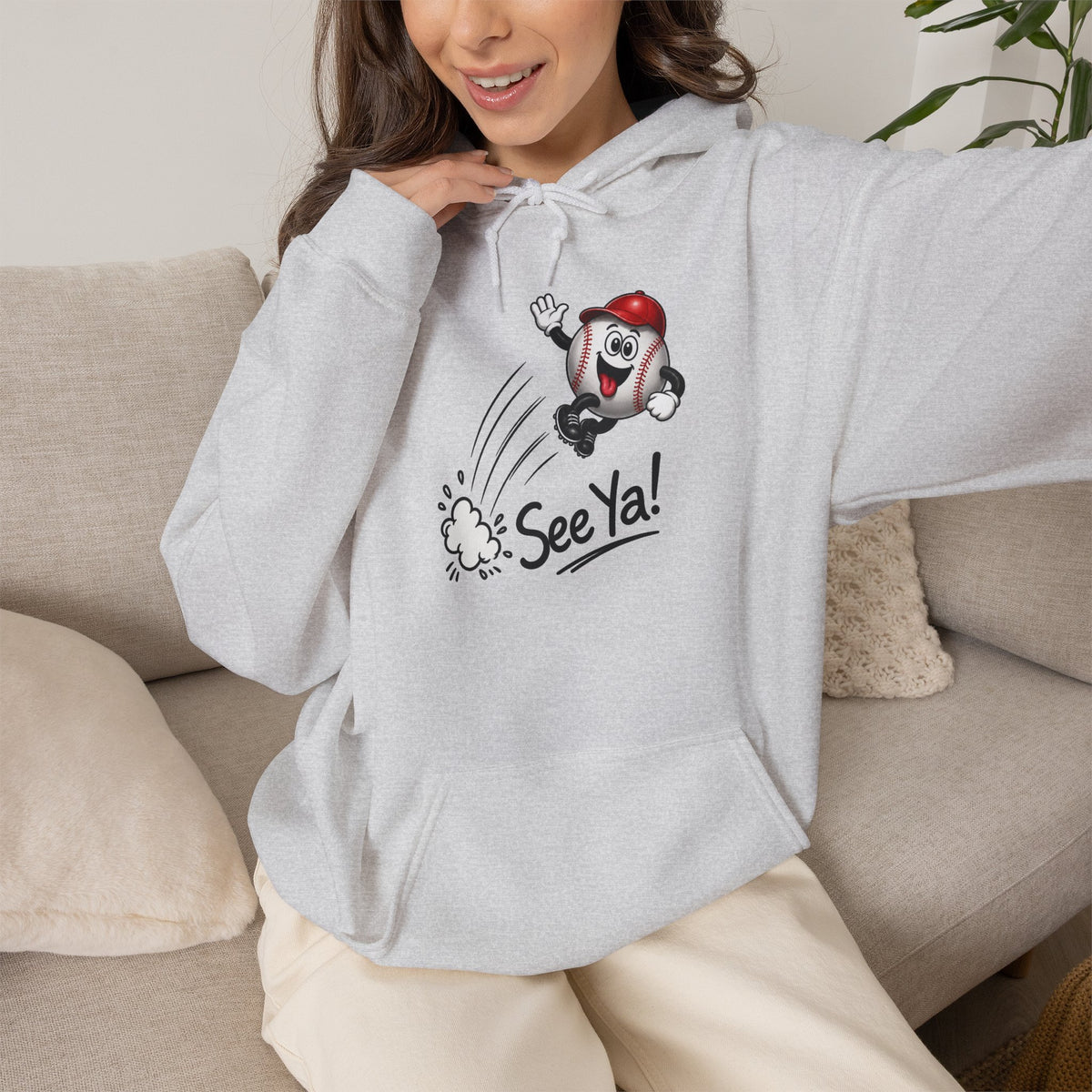 See Ya! Baseball Heater Character Hoodie — Retro Baseball Graphic Pullover