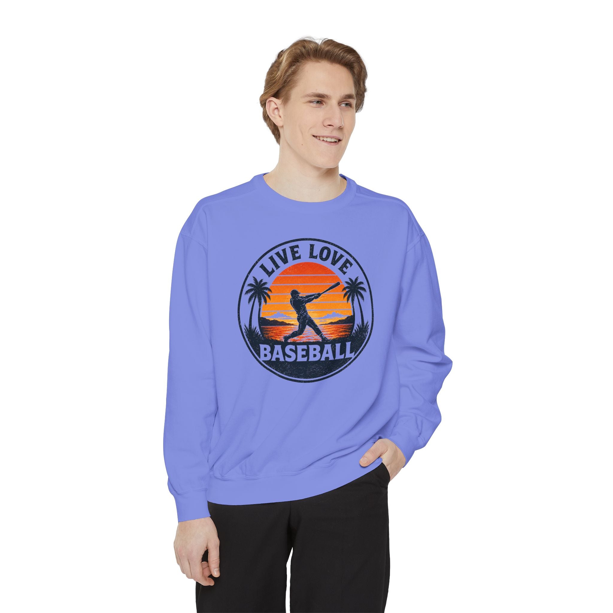 Baseball Unisex Sweatshirt - "Live Love Baseball" Vintage Sunset Crewneck