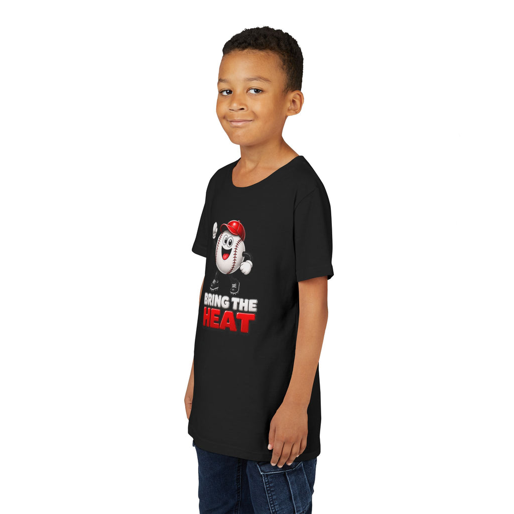 Heater "Bring The Heat" Youth Tee — Cute Baseball Mascot Kids Shirt
