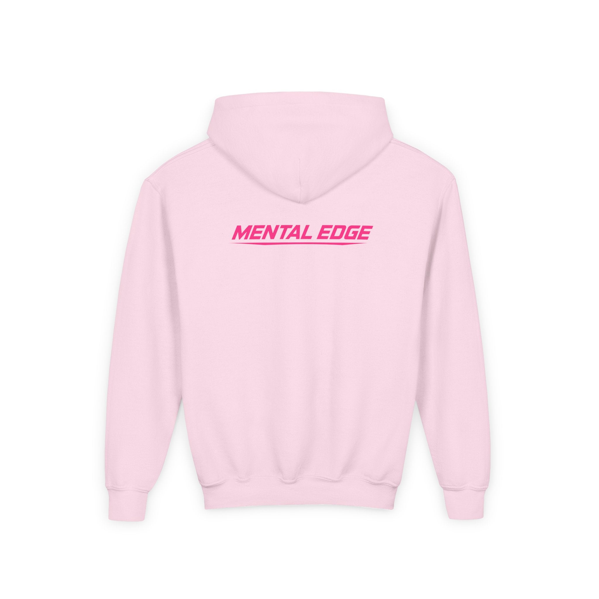Youth Hoodie – 'ME' Pink Shield Front & "Mental Edge" Back Athletic Logo