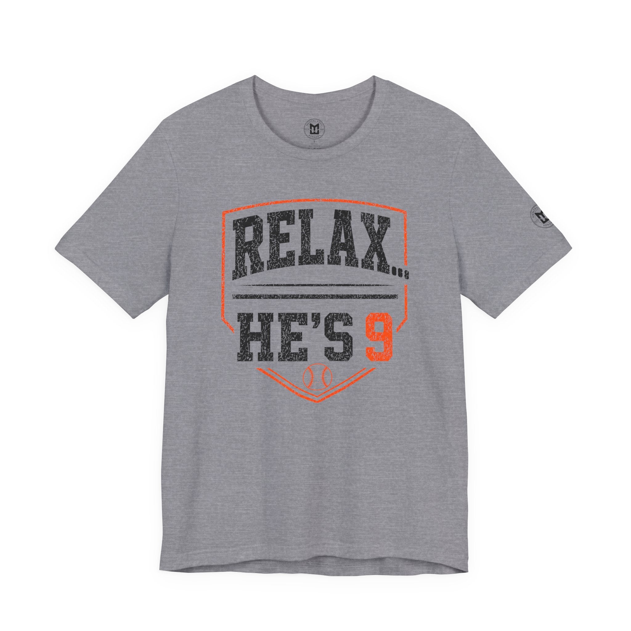 Relax… He's 9 Baseball Parent Tee _ Okstate Orange