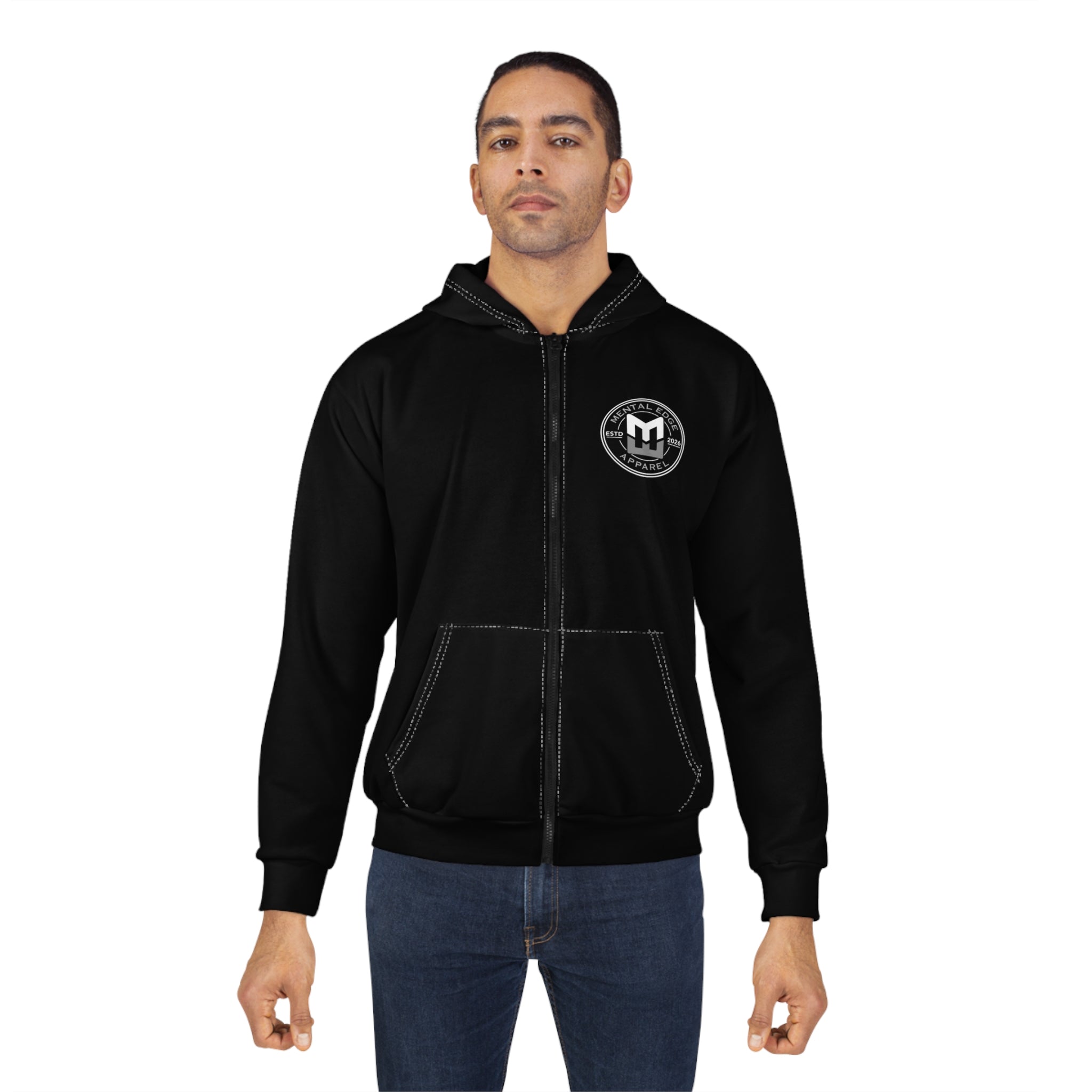 Black Zip Hoodie with Mental Edge Apparel Logo