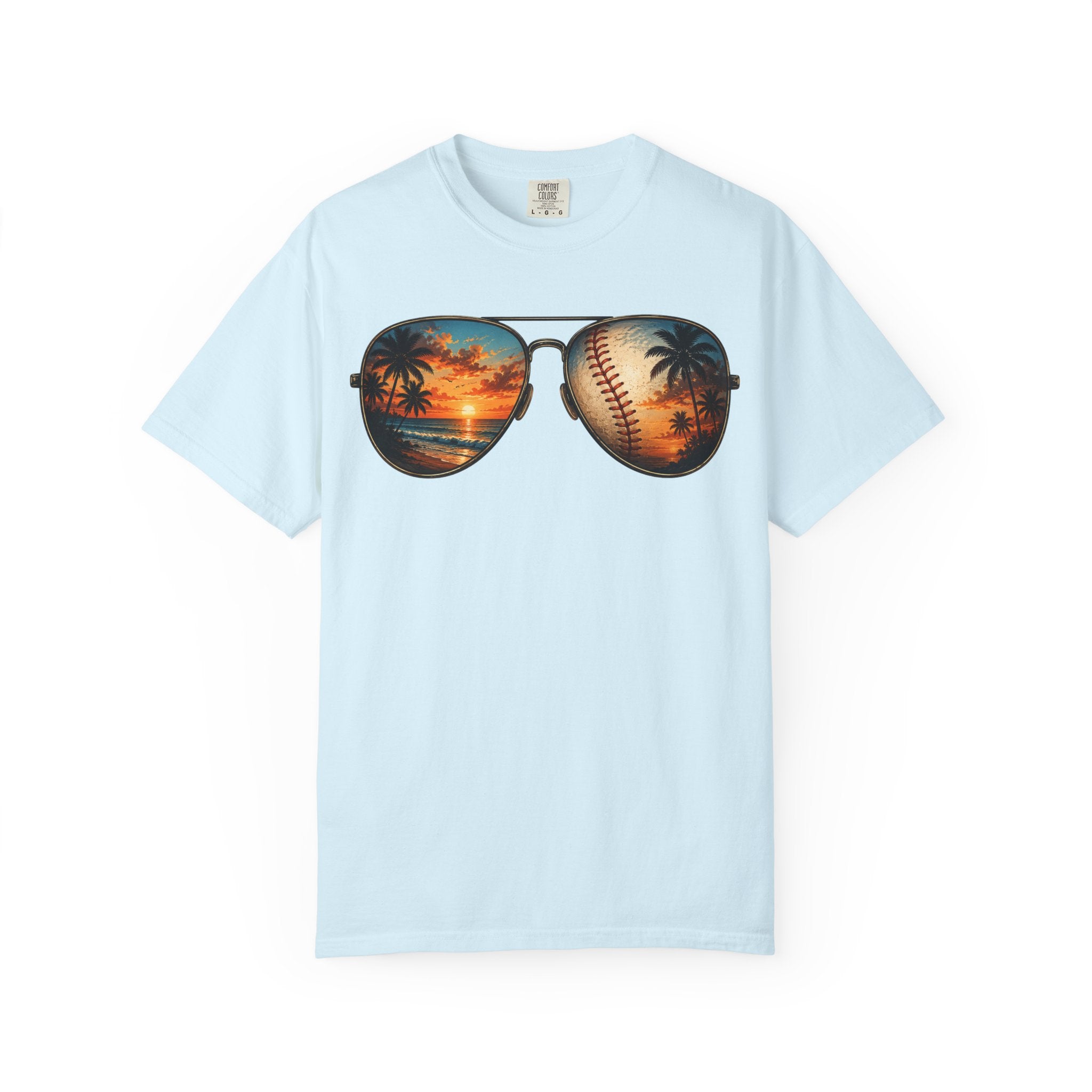 Sunglass Sunset Baseball T-Shirt — Beach & Sports Graphic Tee