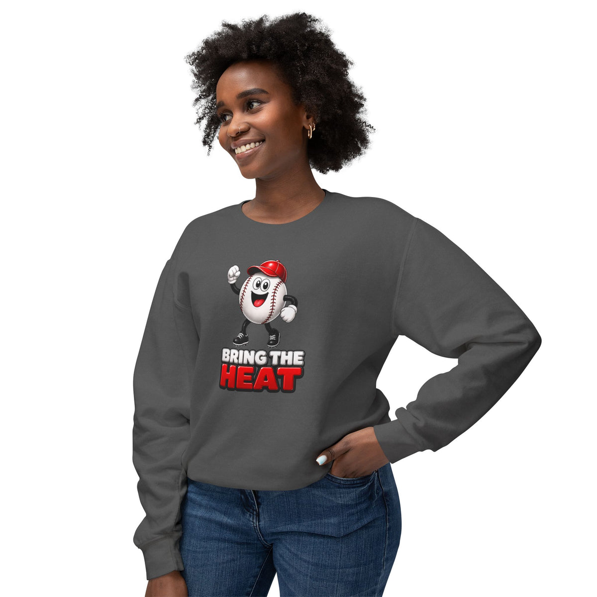 Unisex Adult 'Bring The Heat' Baseball Sweatshirt — Cute Mascot Crewneck for Fans