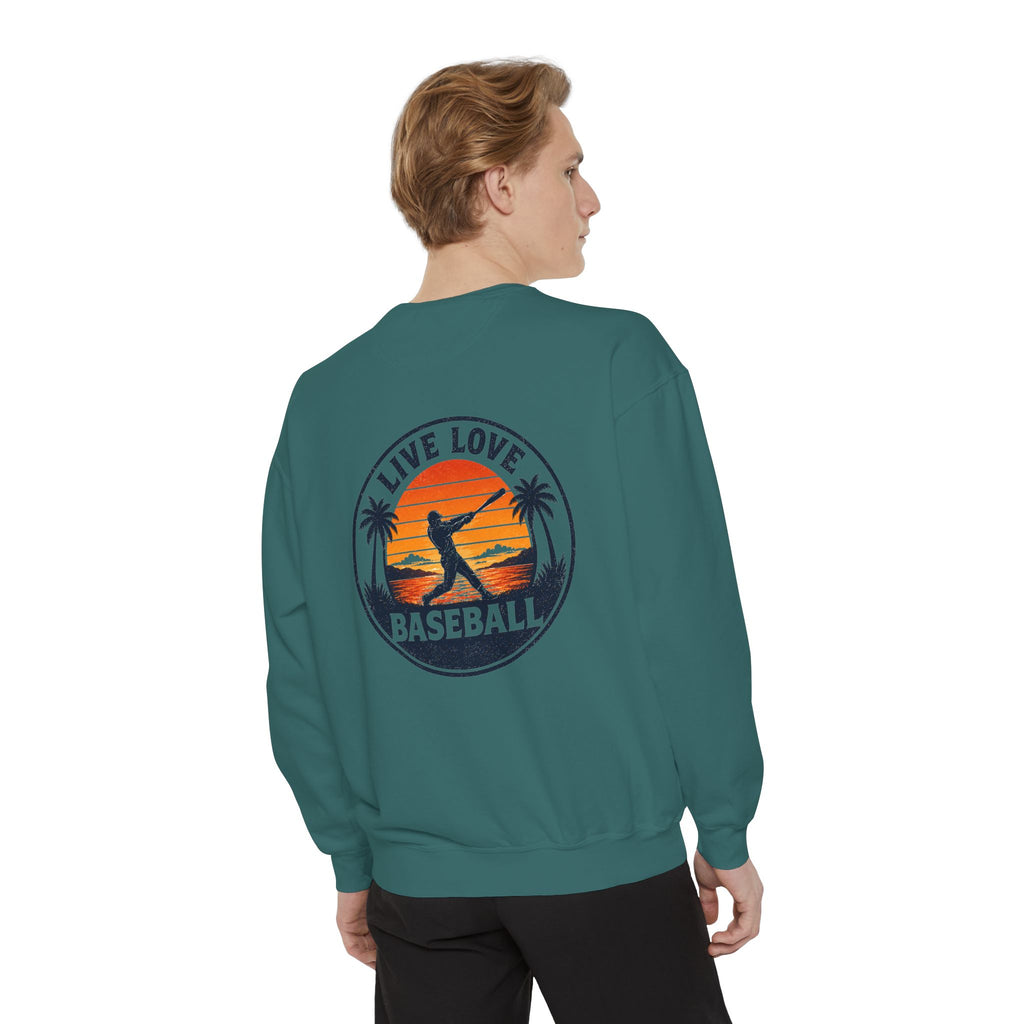 Baseball Sweatshirt — "Live Love Baseball" Vintage Sunset Crewneck Unisex