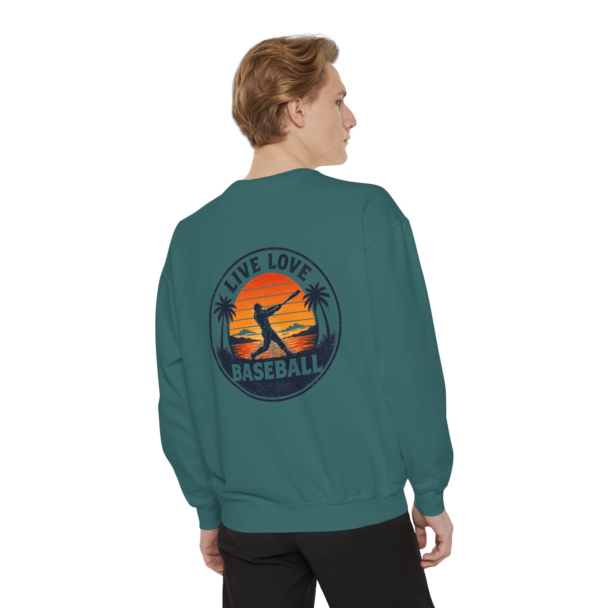 Baseball Sweatshirt — "Live Love Baseball" Vintage Sunset Crewneck Unisex