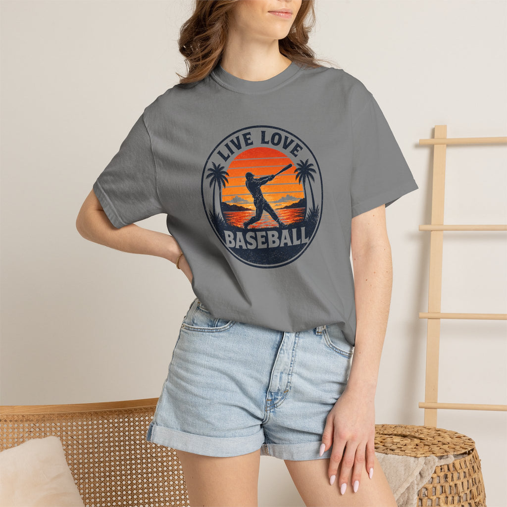 Live Love Baseball T-Shirt — Vintage Sunset Baseball Tee