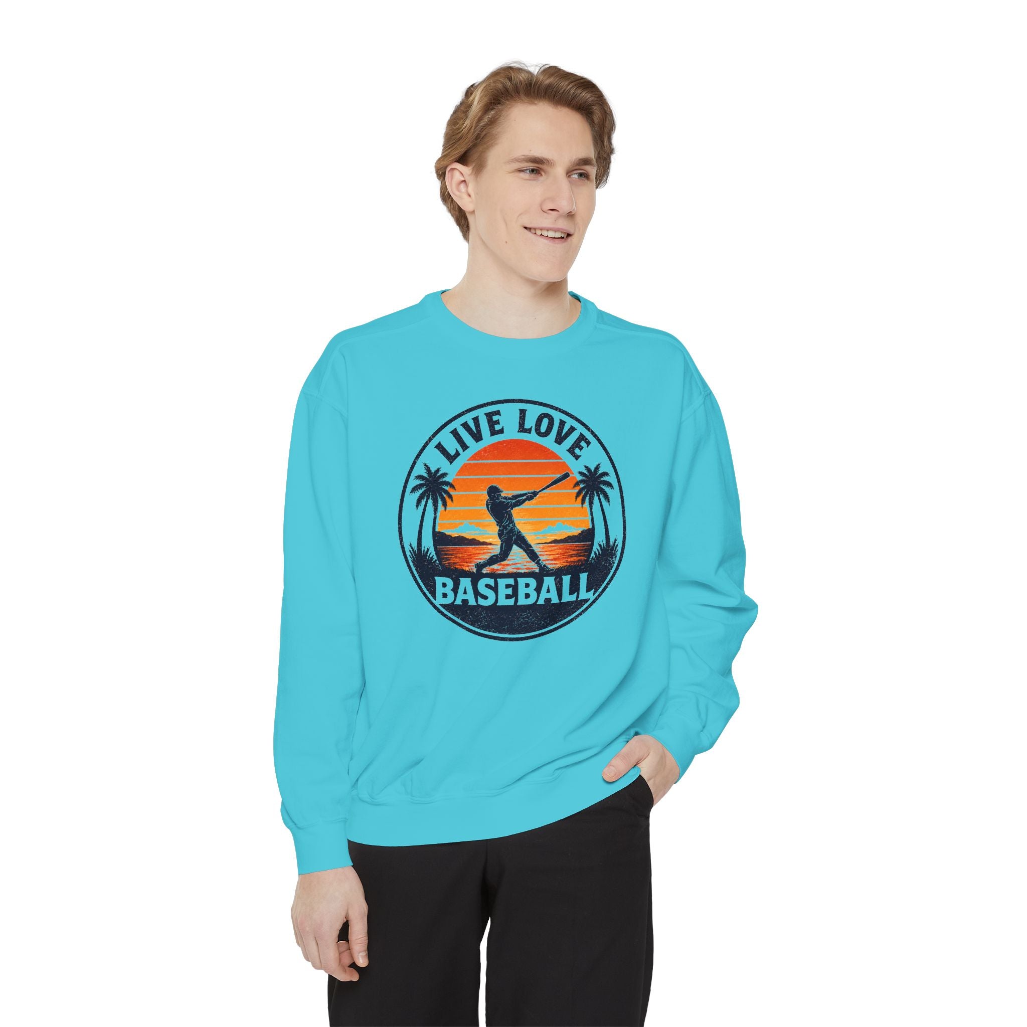 Baseball Unisex Sweatshirt - "Live Love Baseball" Vintage Sunset Crewneck