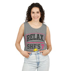 "Relax... She's 7" Softball Tank Top — Graphic Tank