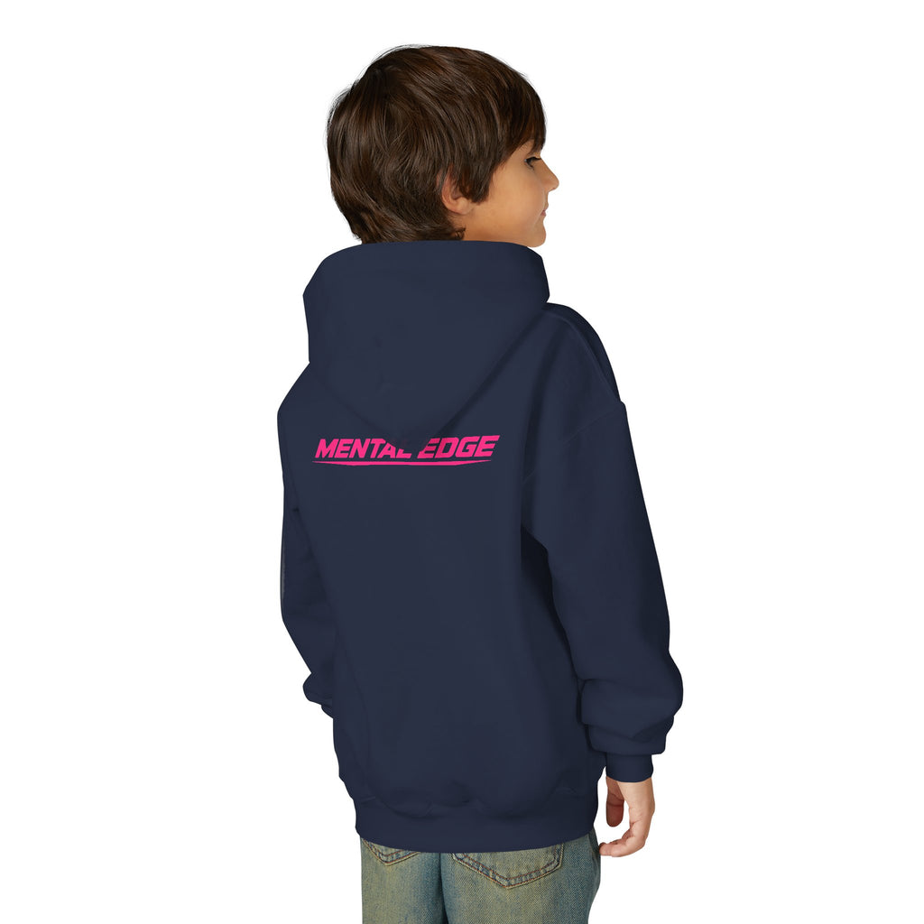 Youth Hoodie – 'ME' Pink Shield Front & "Mental Edge" Back Athletic Logo