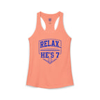 Relax He's 7 Baseball Mom Racerback Tank - Blue
