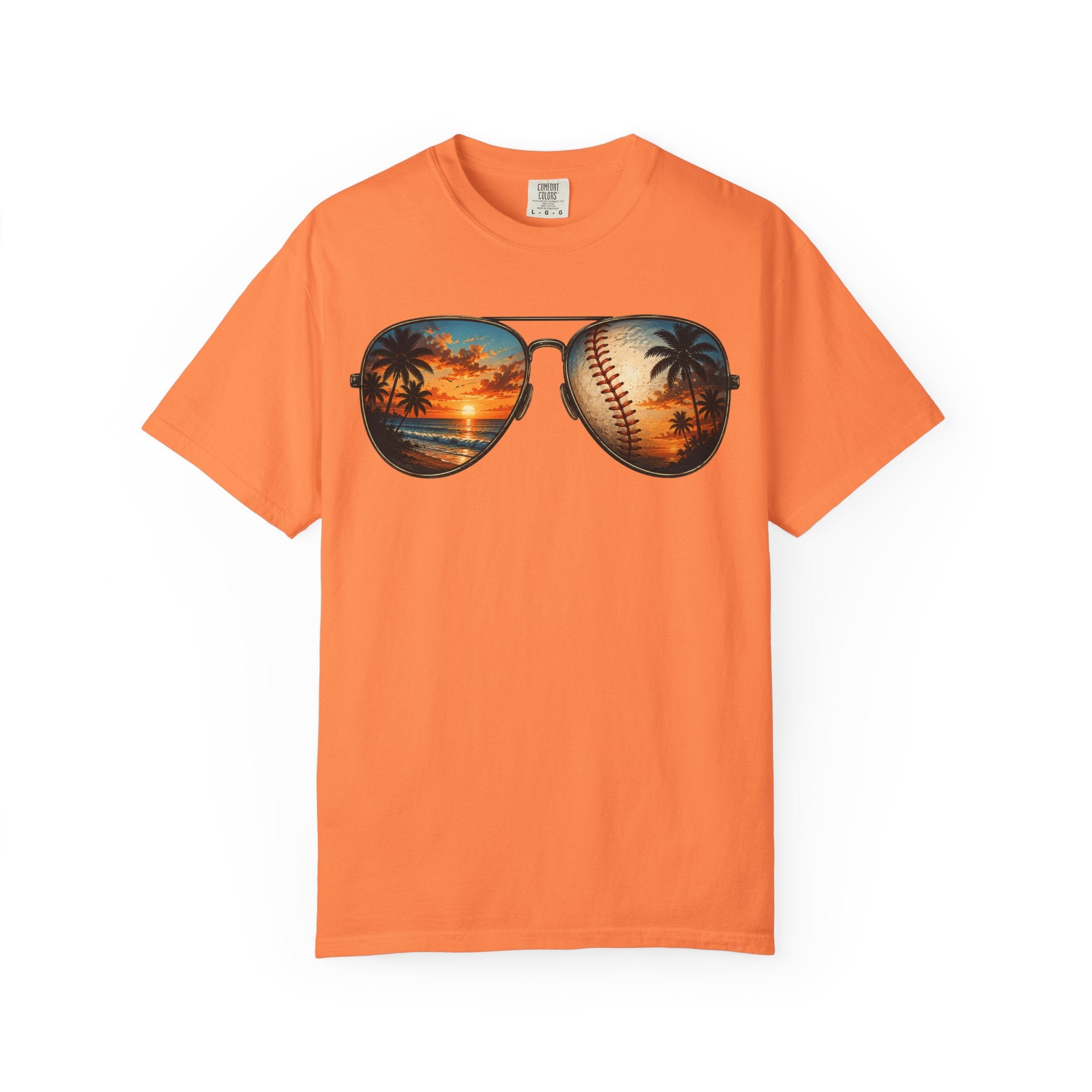 Sunglass Sunset Baseball T-Shirt — Beach & Sports Graphic Tee