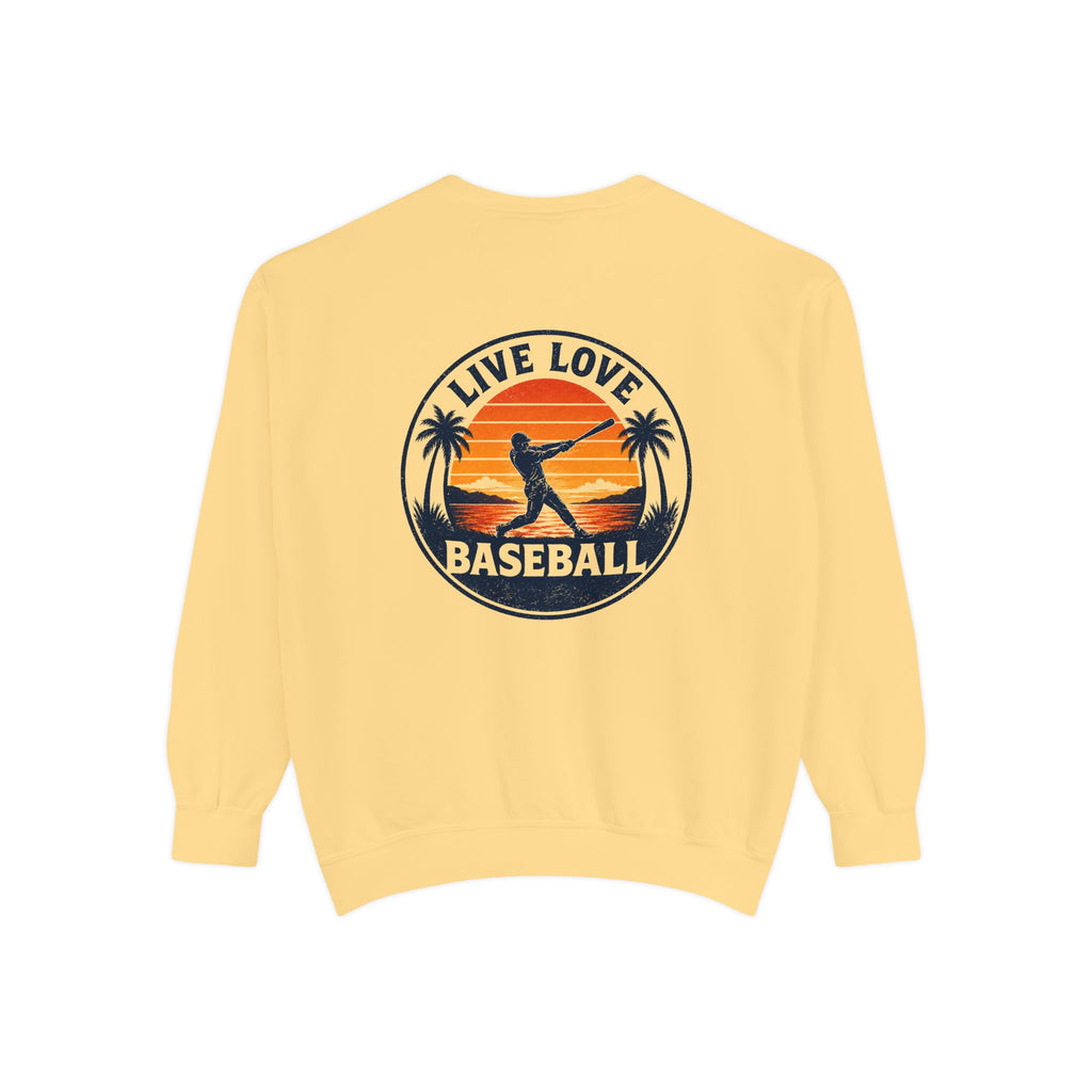 Baseball Sweatshirt — "Live Love Baseball" Vintage Sunset Crewneck Unisex