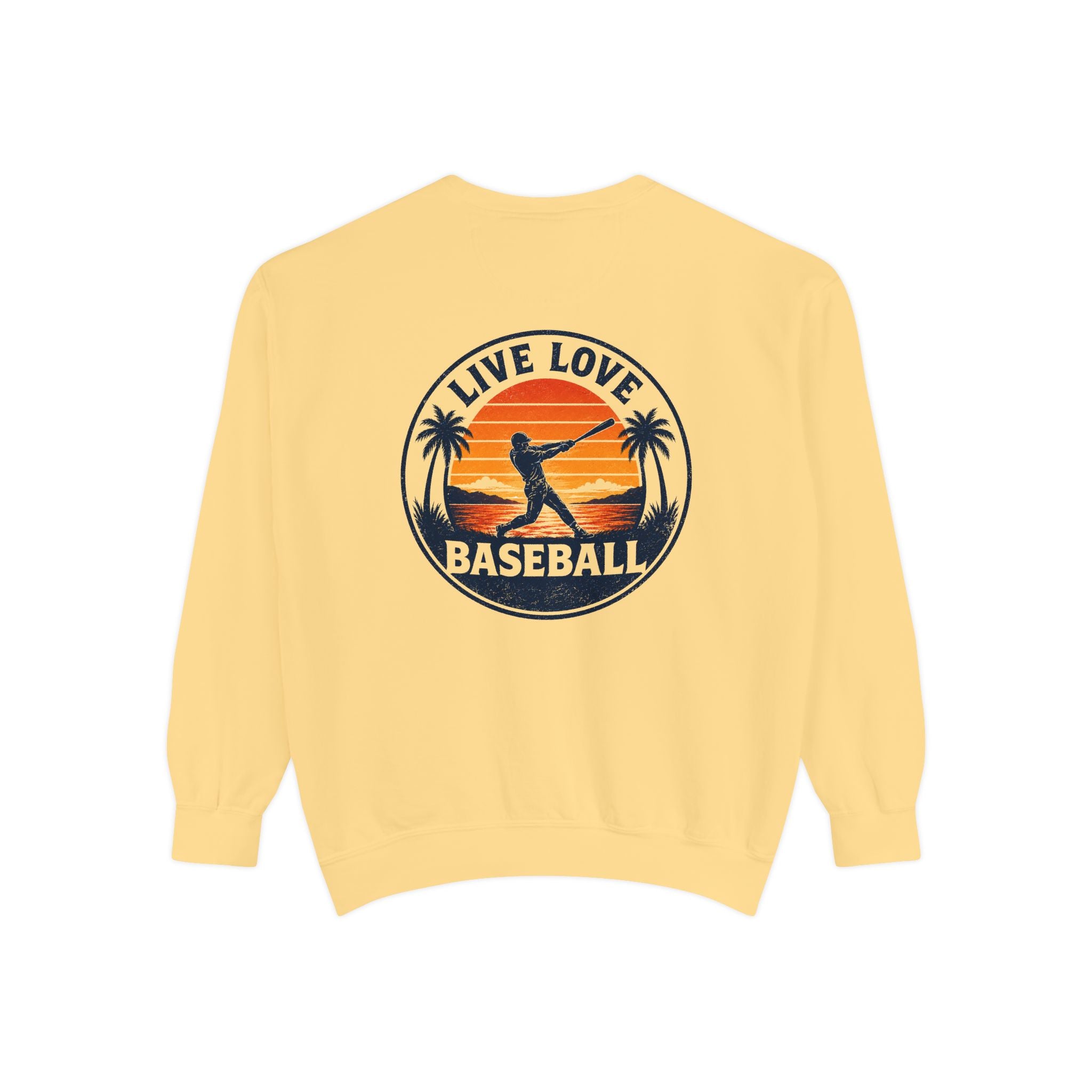 Baseball Sweatshirt — "Live Love Baseball" Vintage Sunset Crewneck Unisex
