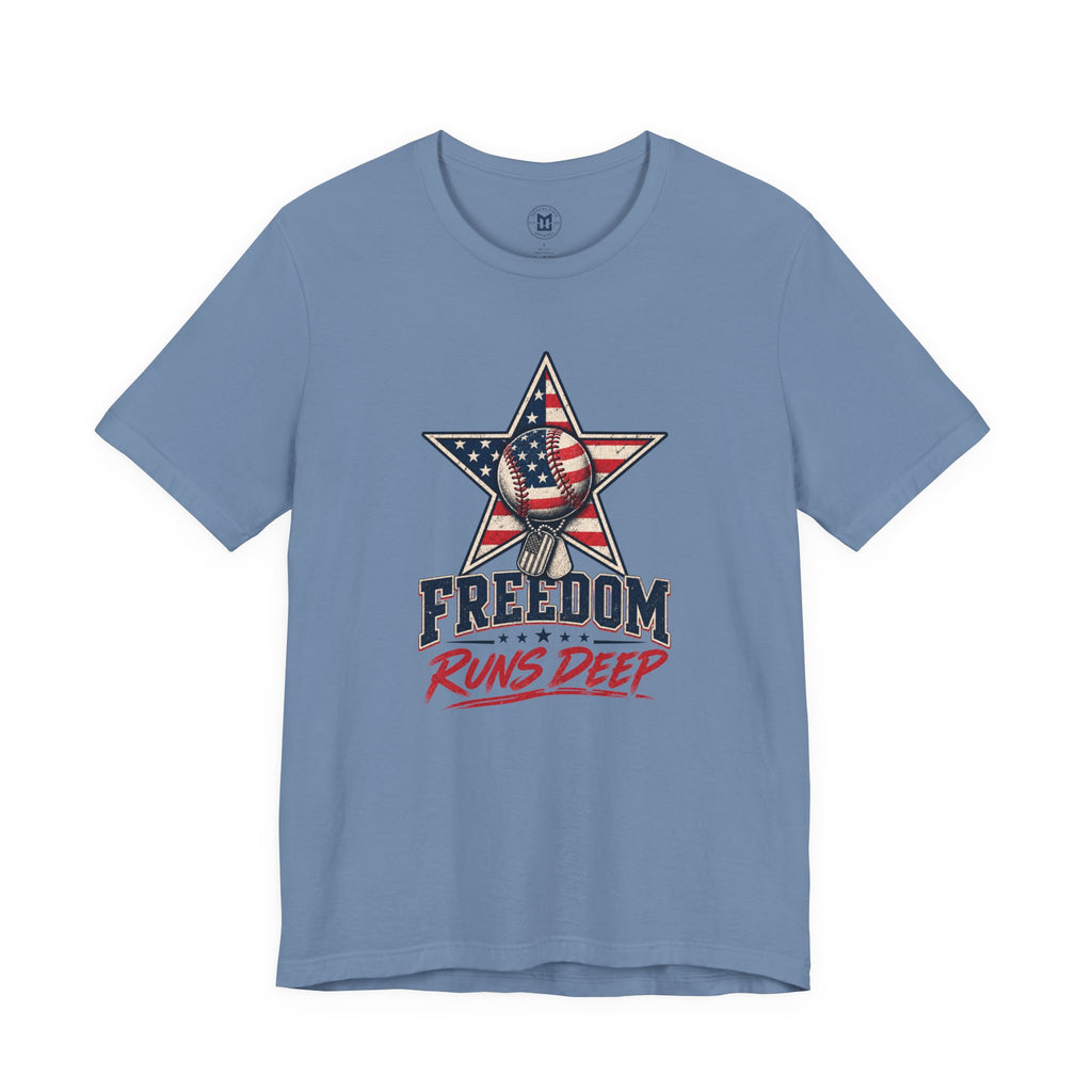 Freedom Runs Deep T-Shirt — American Flag Star Patriotic Tee