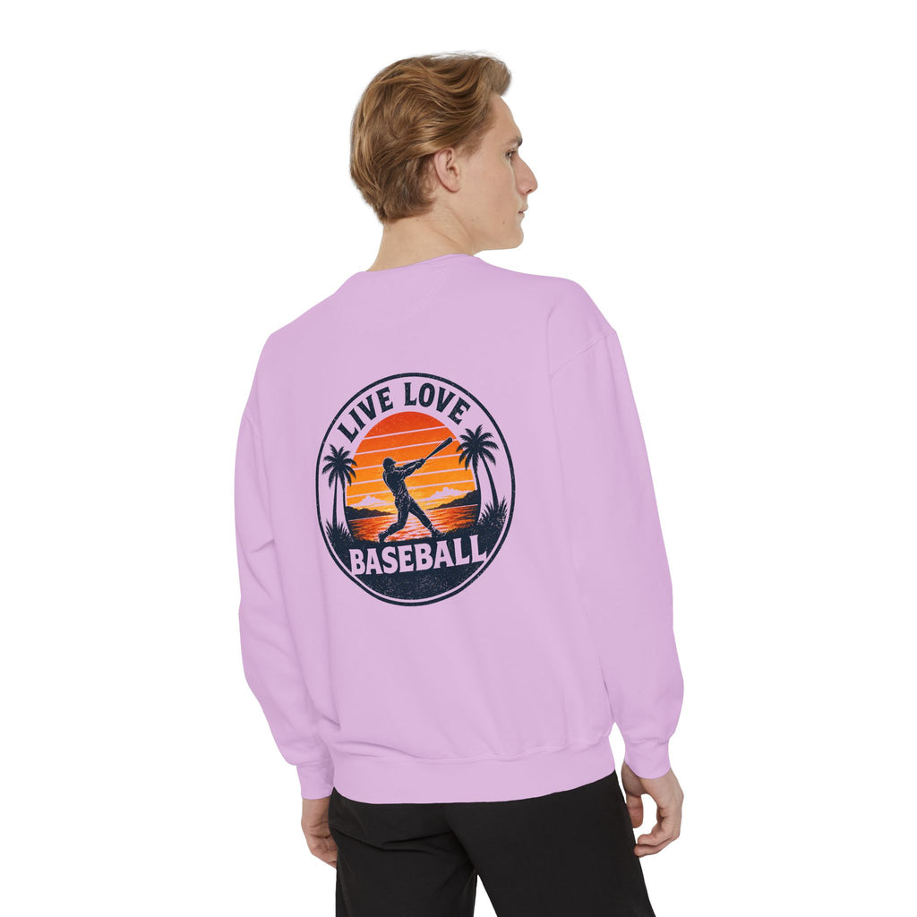 Baseball Sweatshirt — "Live Love Baseball" Vintage Sunset Crewneck Unisex