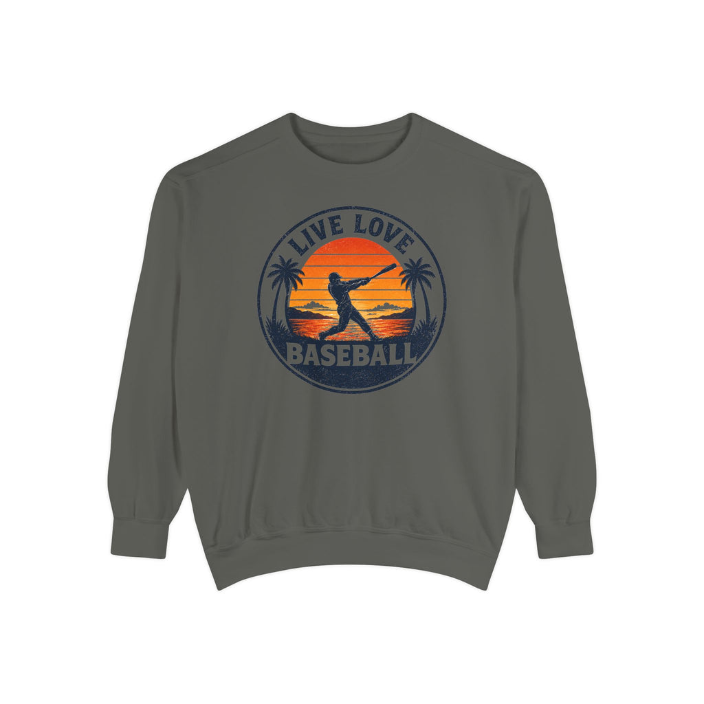 Baseball Unisex Sweatshirt - "Live Love Baseball" Vintage Sunset Crewneck