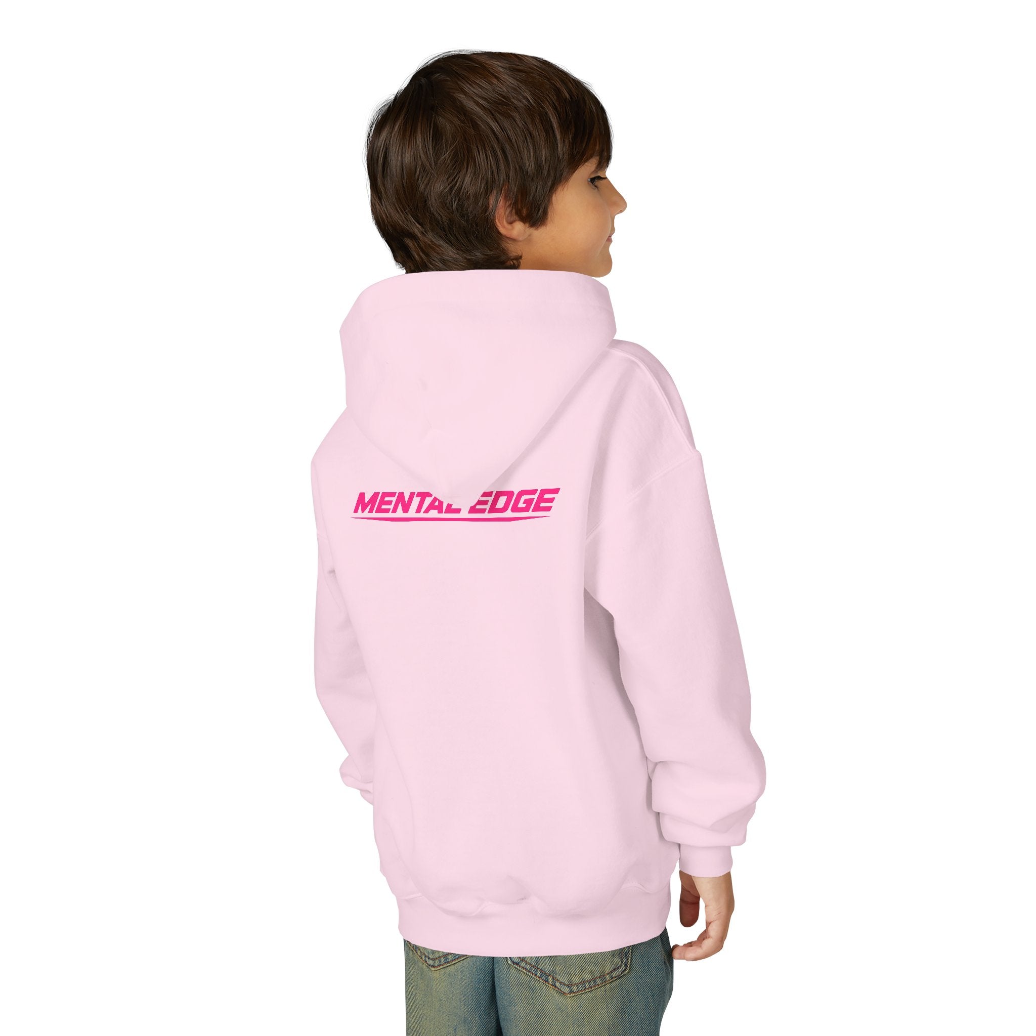 Youth Hoodie – 'ME' Pink Shield Front & "Mental Edge" Back Athletic Logo