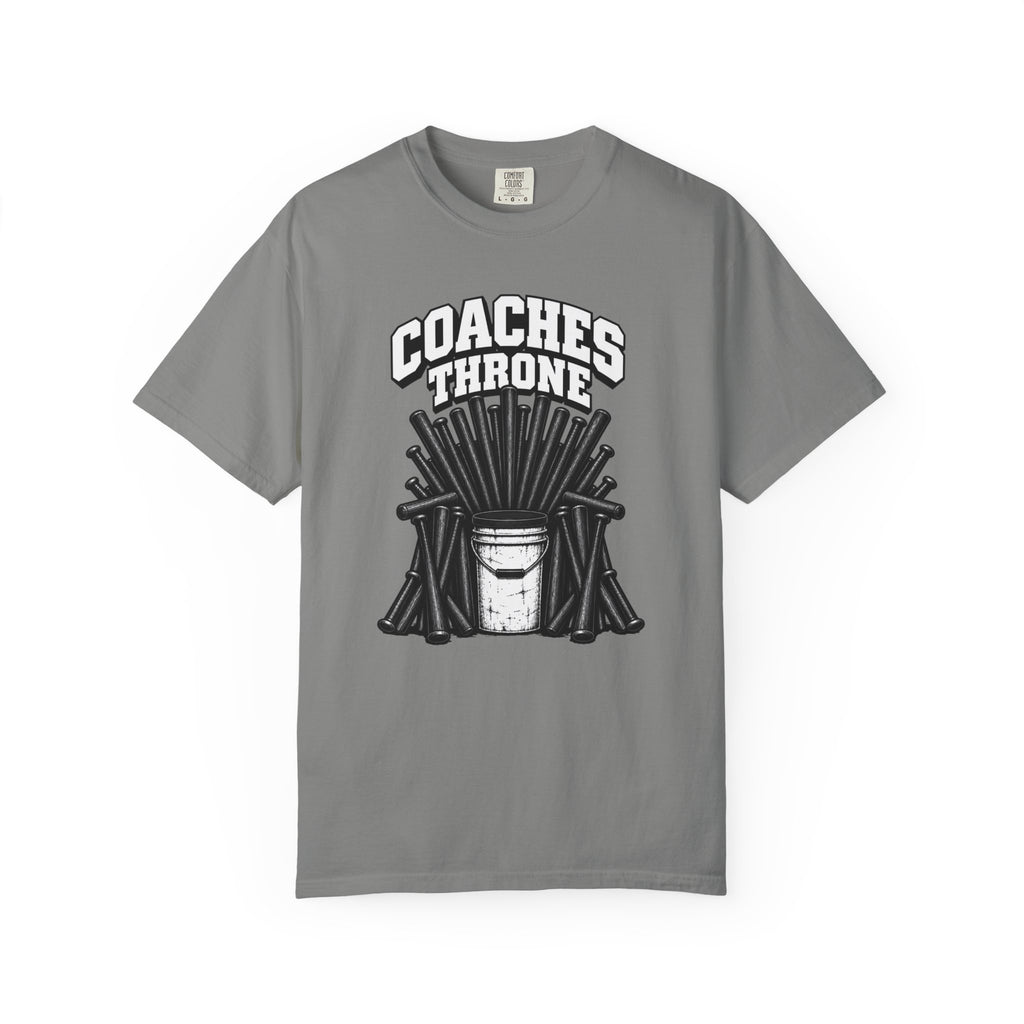 Coaches Throne Bucket Black Bat T-Shirt — Unisex Baseball/Softball Coach Gift