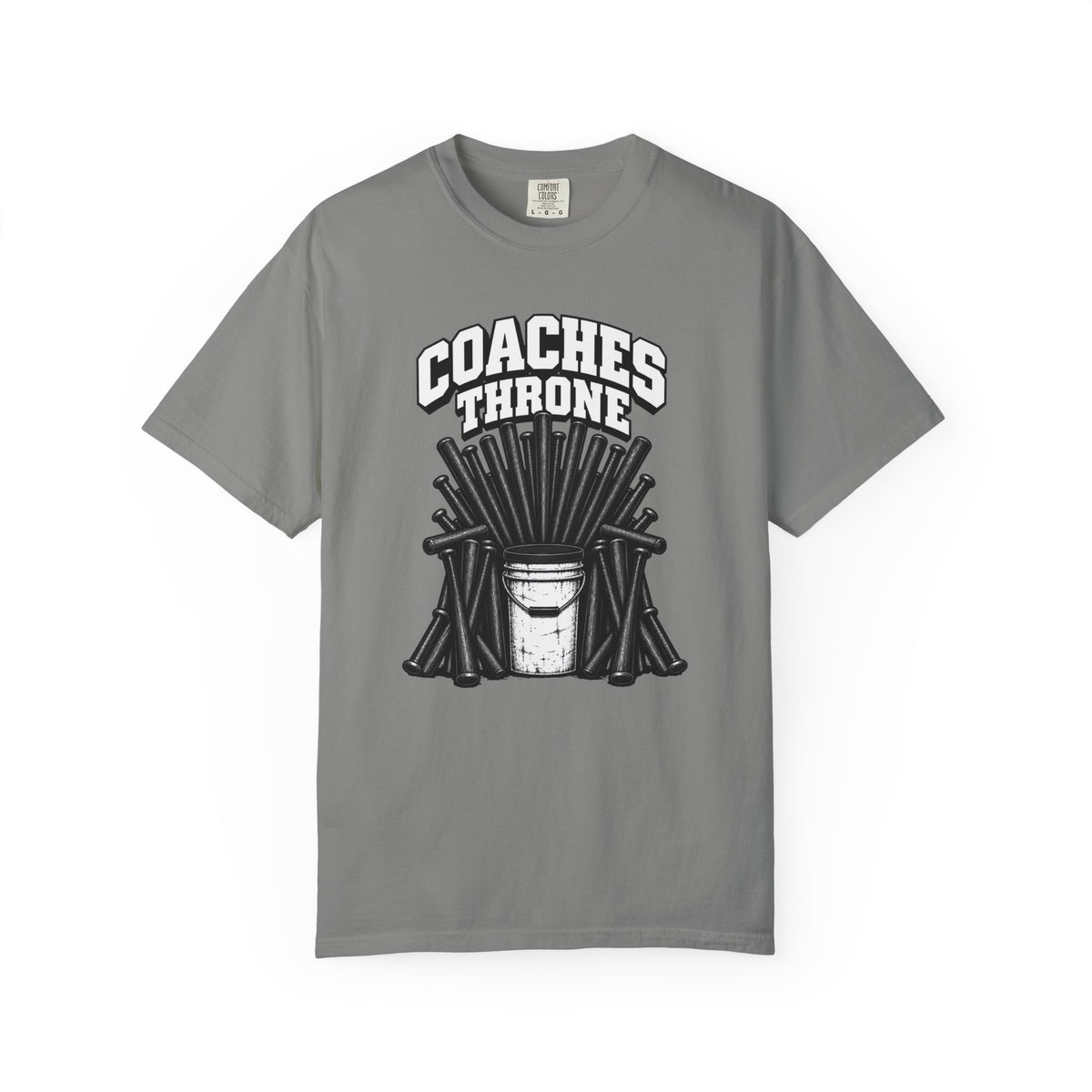 Coaches Throne Bucket Black Bat T-Shirt — Unisex Baseball/Softball Coach Gift