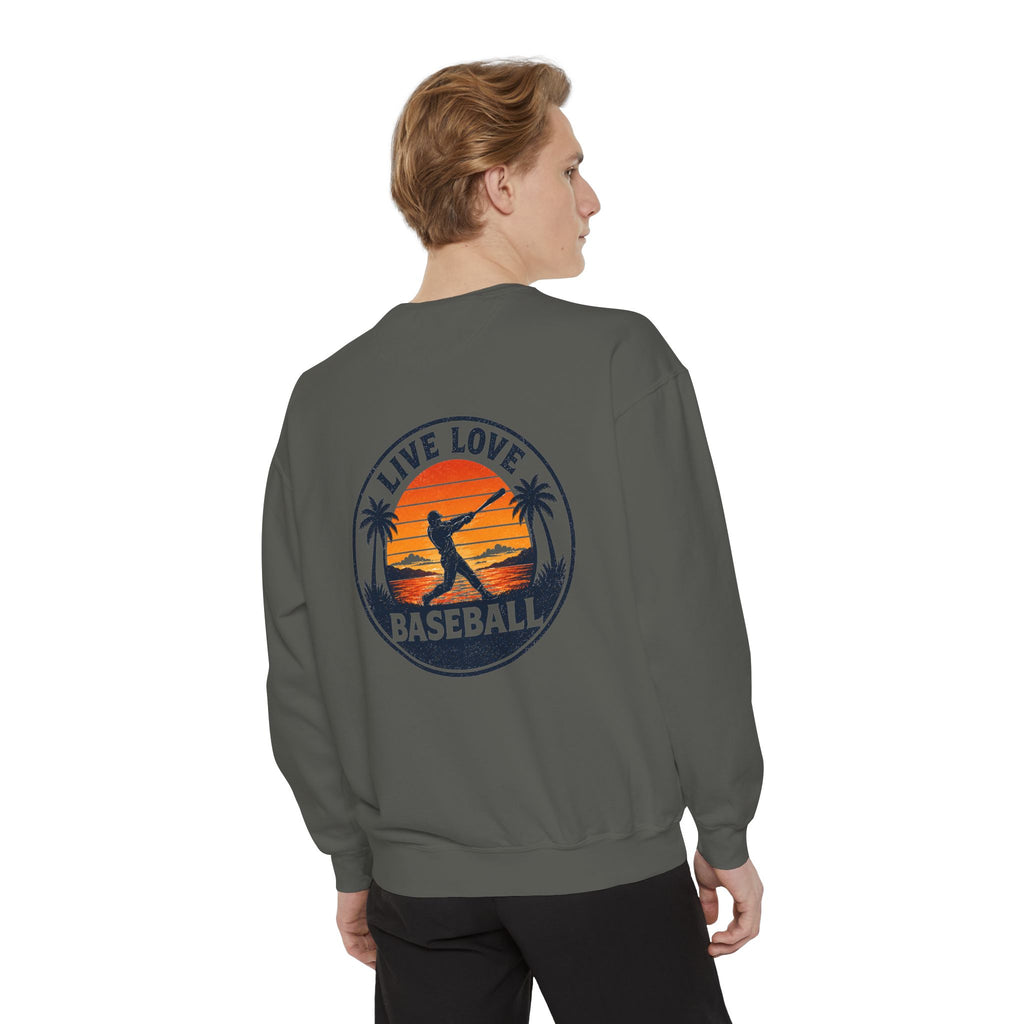 Baseball Sweatshirt — "Live Love Baseball" Vintage Sunset Crewneck Unisex