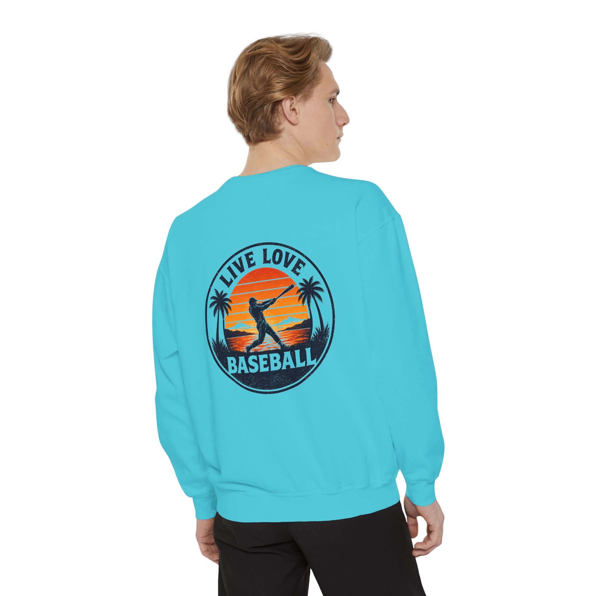Baseball Sweatshirt — "Live Love Baseball" Vintage Sunset Crewneck Unisex