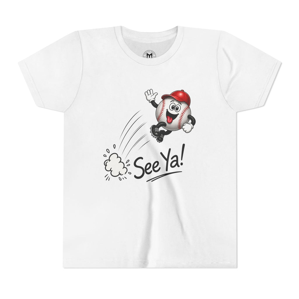 Youth Baseball Tee - 'See Ya!' Cartoon Pitching Ball Graphic