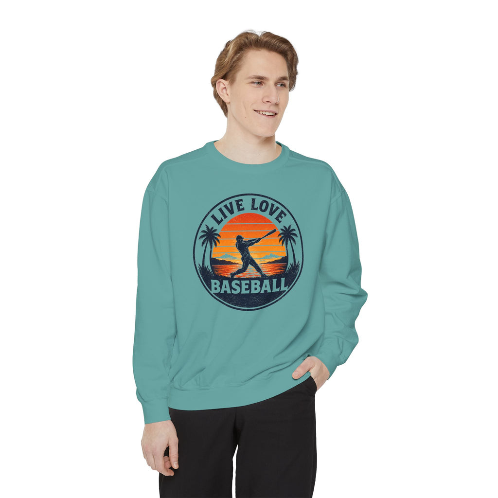 Baseball Unisex Sweatshirt - "Live Love Baseball" Vintage Sunset Crewneck