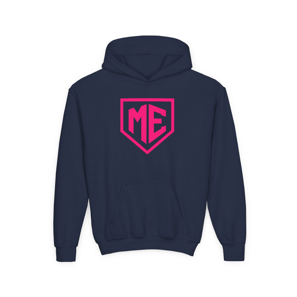 Youth Hoodie – 'ME' Pink Shield Front & "Mental Edge" Back Athletic Logo