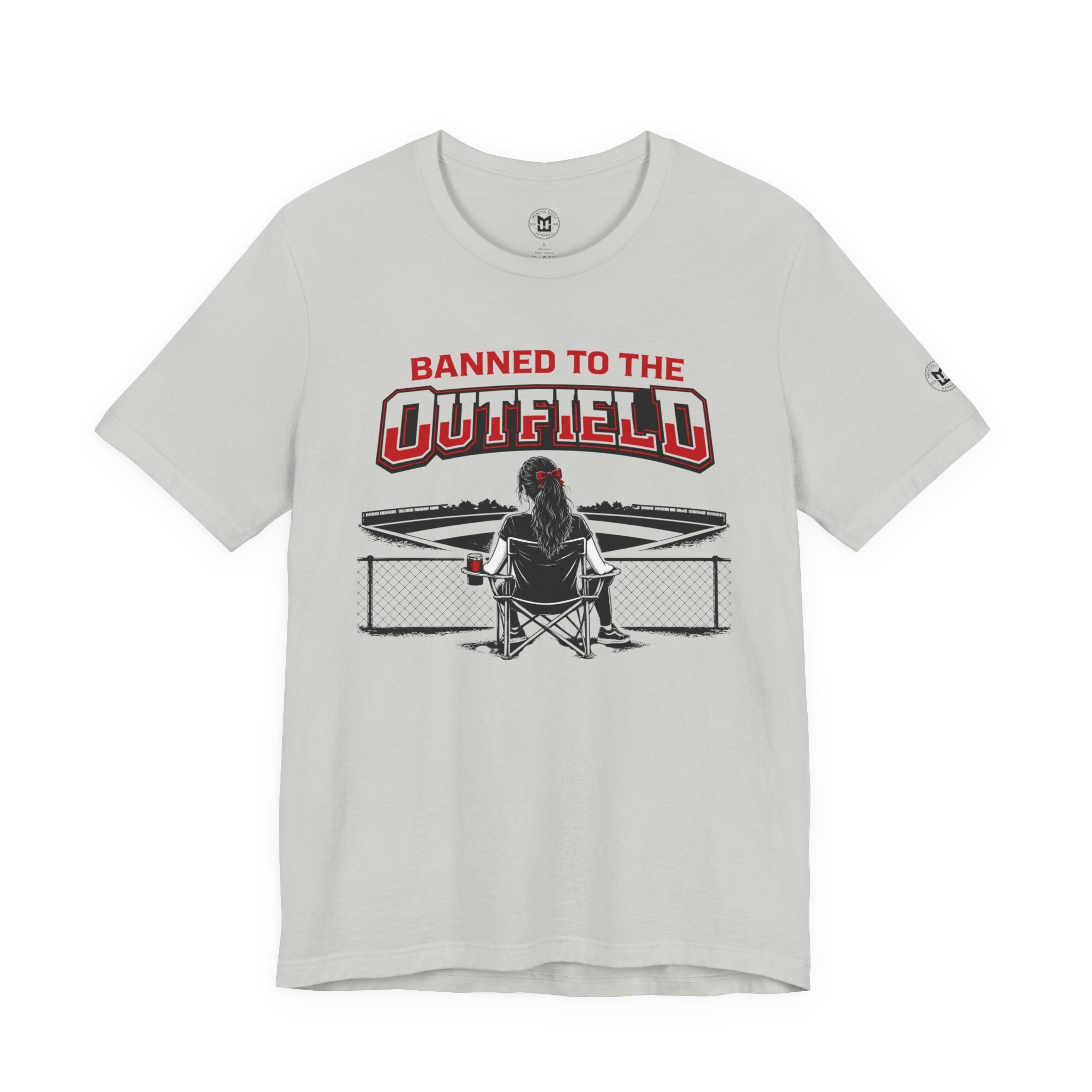Banned to the Outfield Womans Baseball Tee – Funny Coach/Player Sideline Shirt
