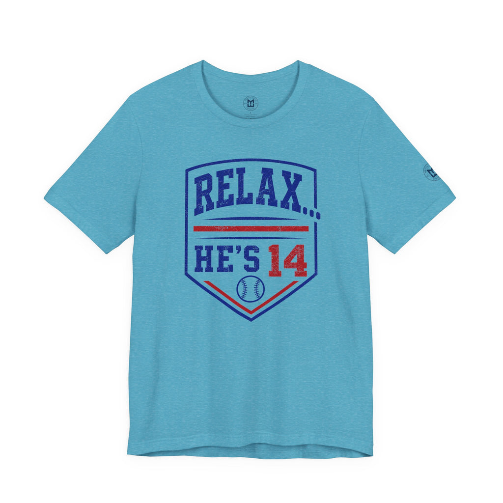 Relax He's 14 Baseball Parent Tee – Royal Blue & Red