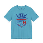 Relax He's 14 Baseball Parent Tee – Royal Blue & Red