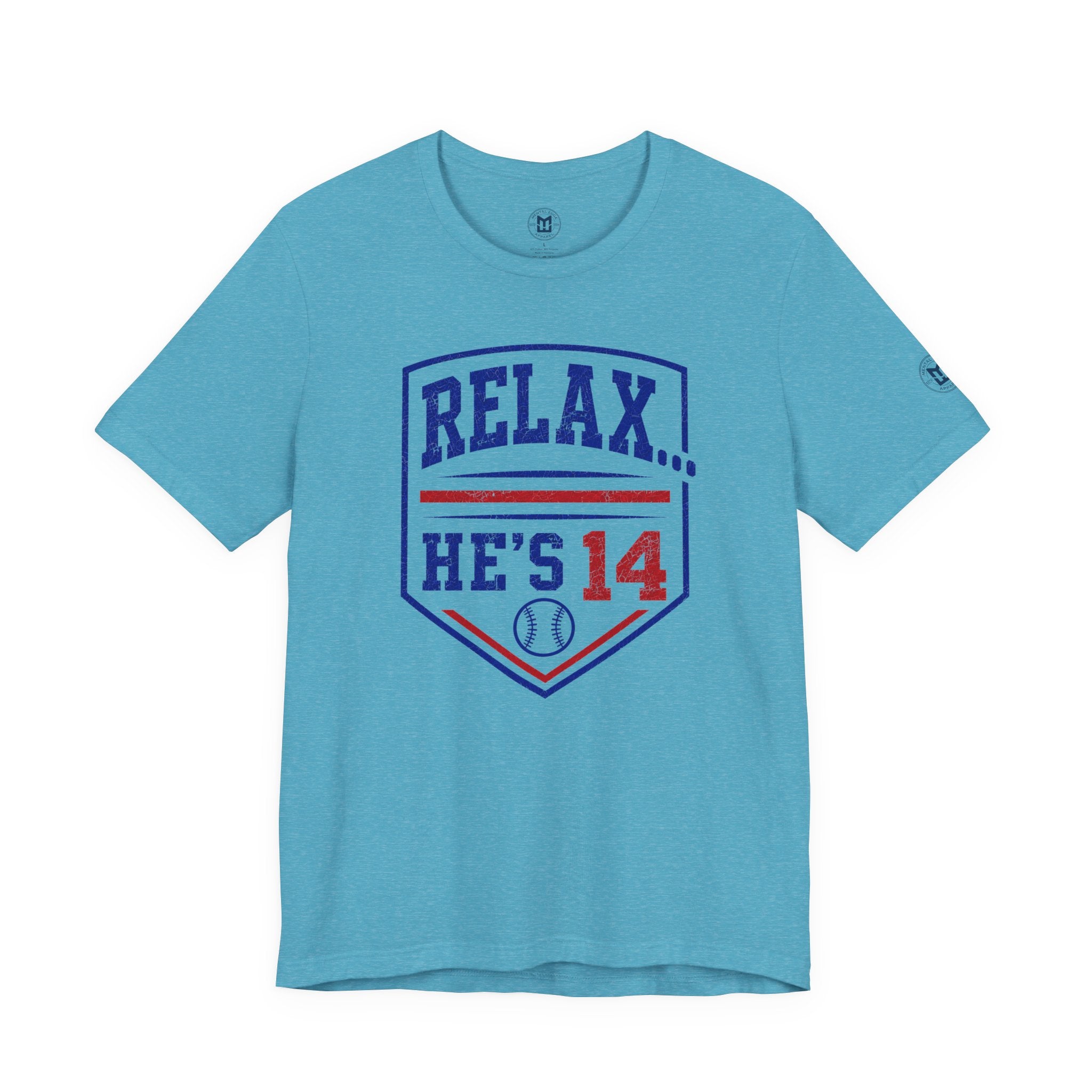 Relax He's 14 Baseball Parent Tee – Royal Blue & Red