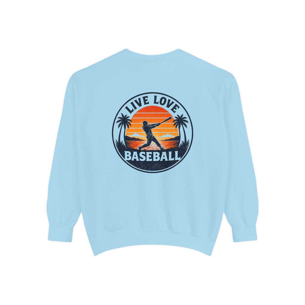 Baseball Sweatshirt — "Live Love Baseball" Vintage Sunset Crewneck Unisex