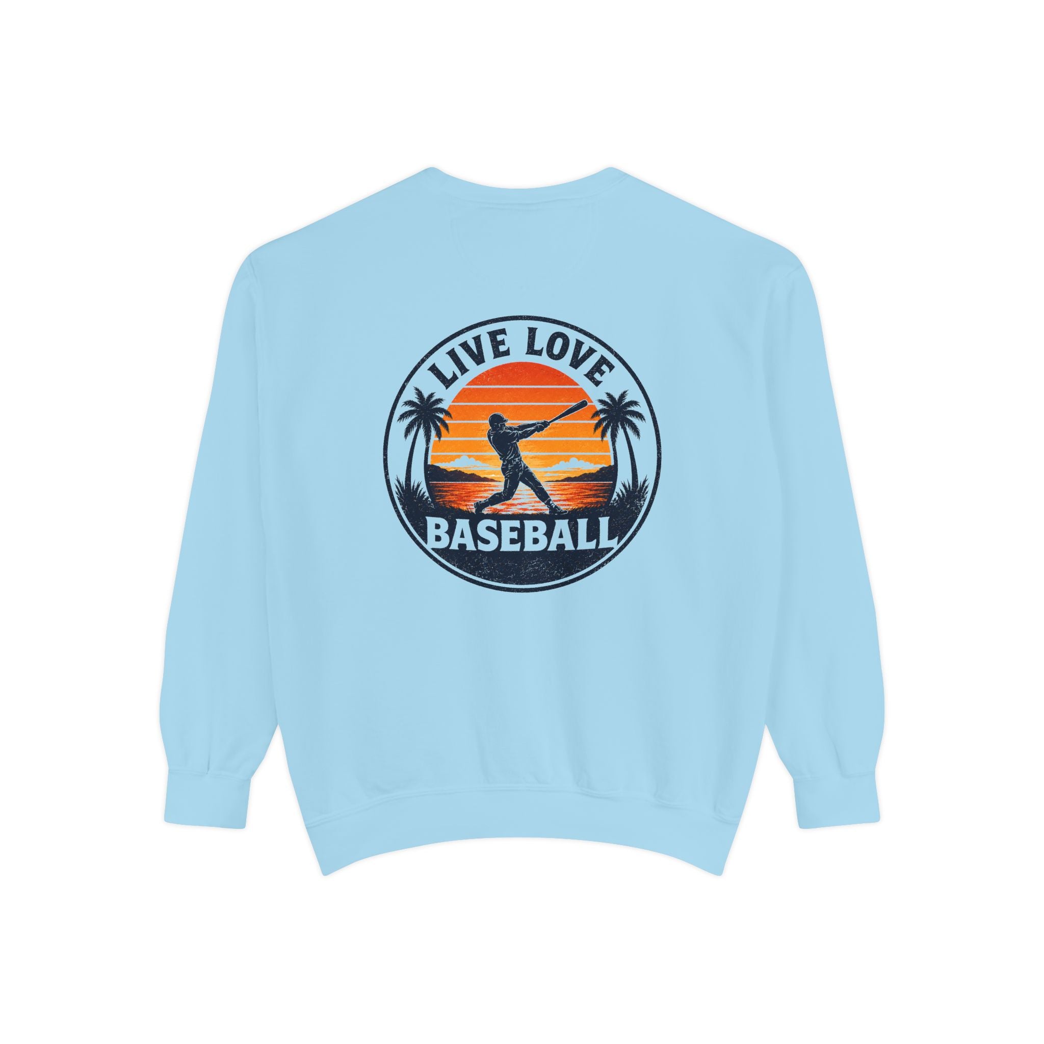 Baseball Sweatshirt — "Live Love Baseball" Vintage Sunset Crewneck Unisex