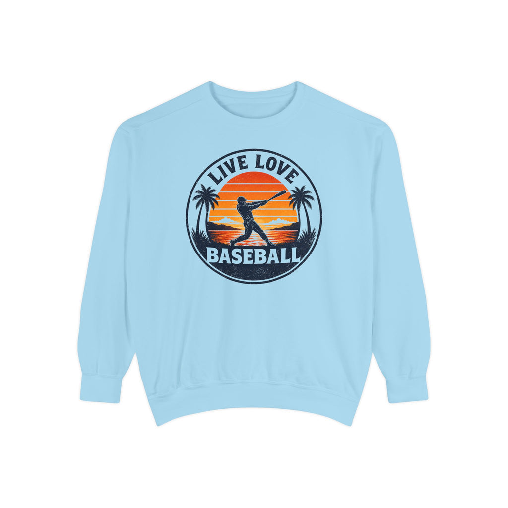 Baseball Unisex Sweatshirt - "Live Love Baseball" Vintage Sunset Crewneck