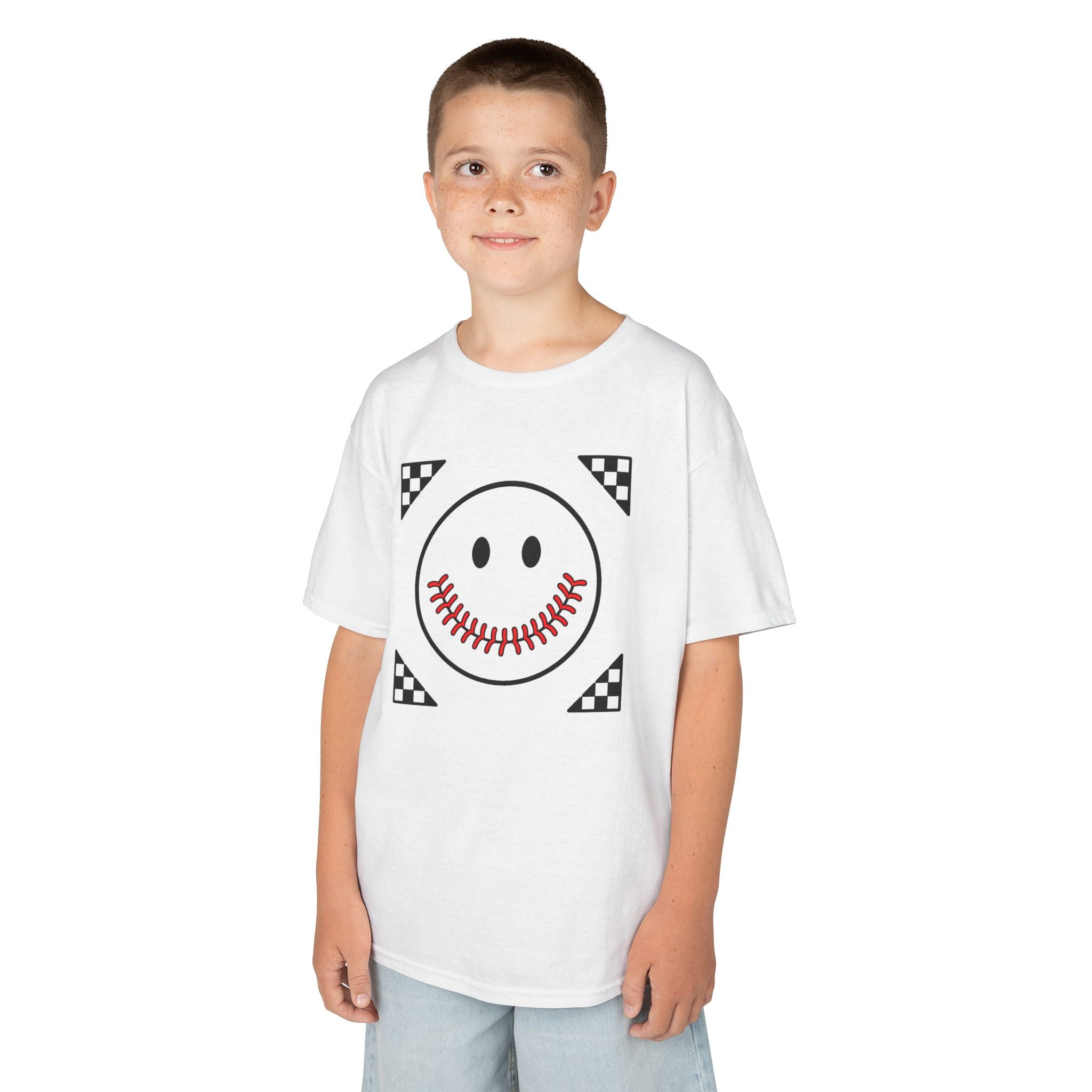 Kids T-Shirt — "Smily Baseball Seams Face" Baseball Tee