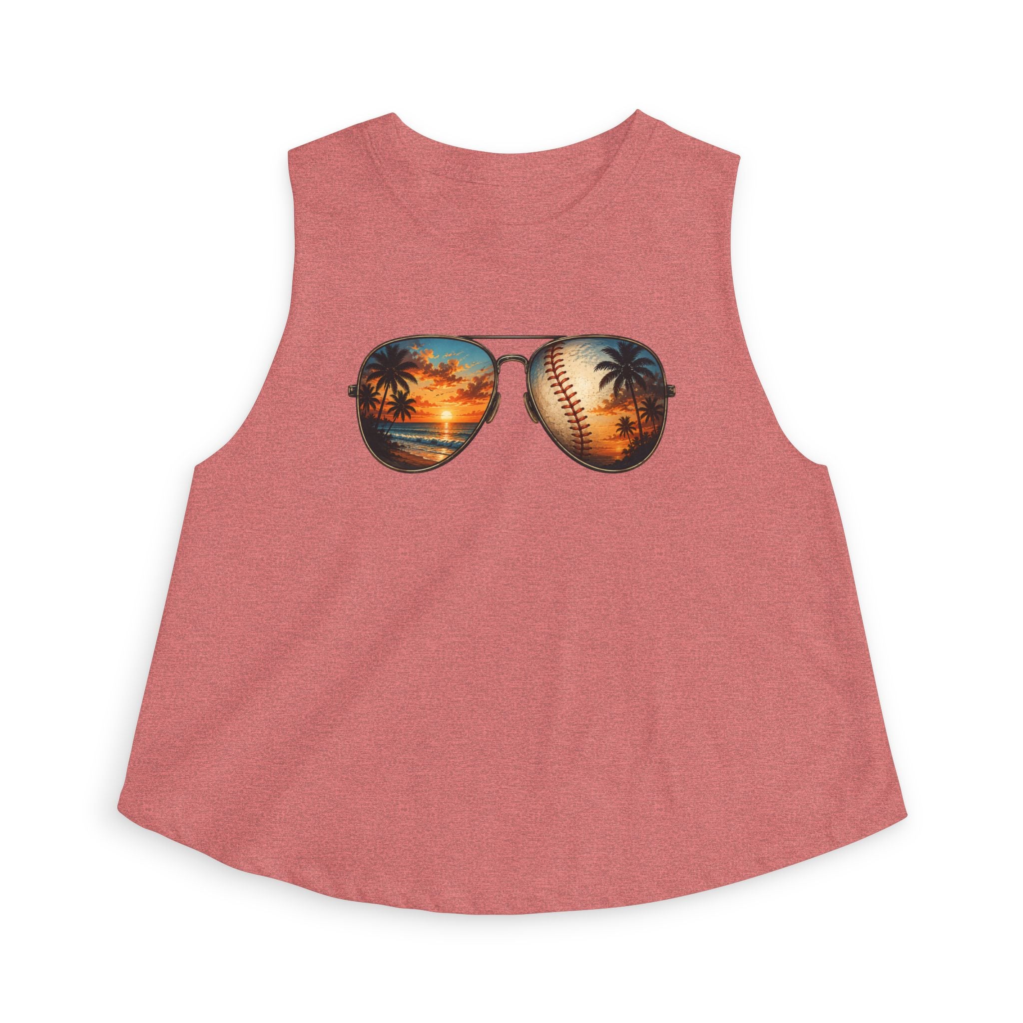 Baseball & Beach Sunglasses Crop Top — Summer Sunset Sports Graphic