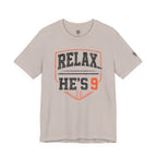 Relax… He's 9 Baseball Parent Tee _ Okstate Orange