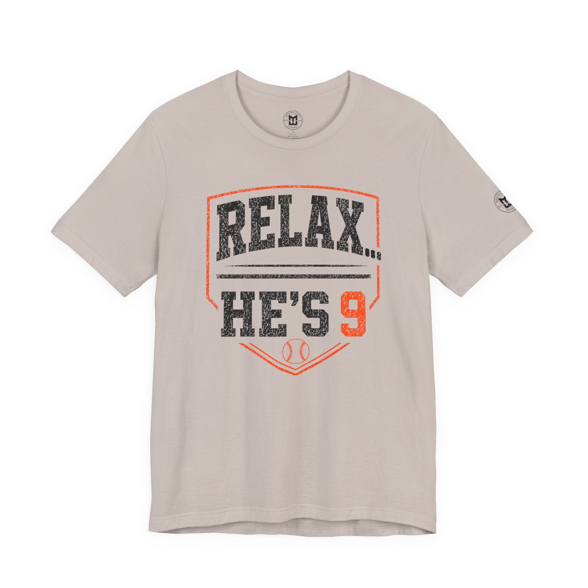 Relax… He's 9 Baseball Parent Tee _ Okstate Orange
